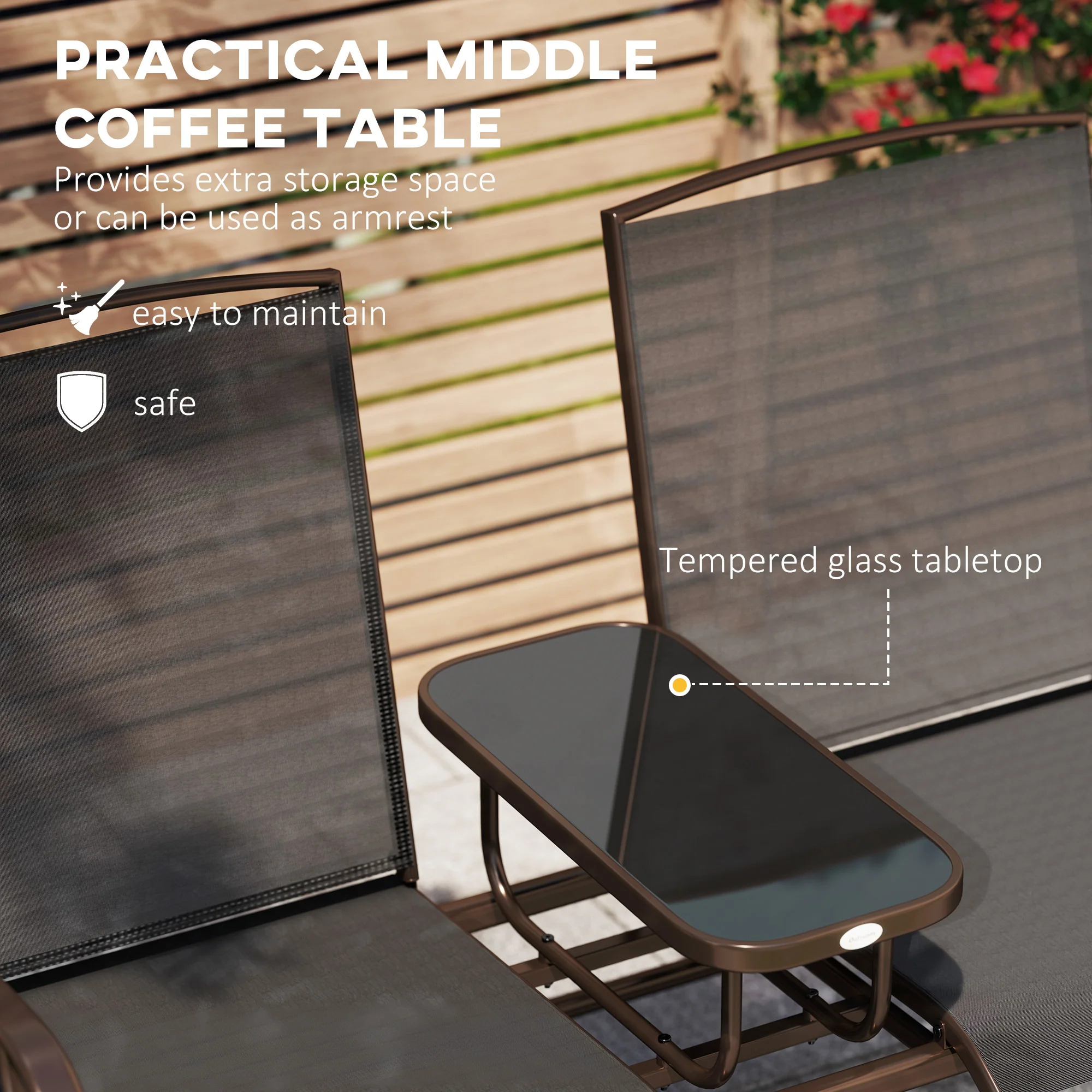 Patio Glider Rocking Chair 2 Person Outdoor Loveseat Rocker Garden Furniture Bench, Black - Image 6