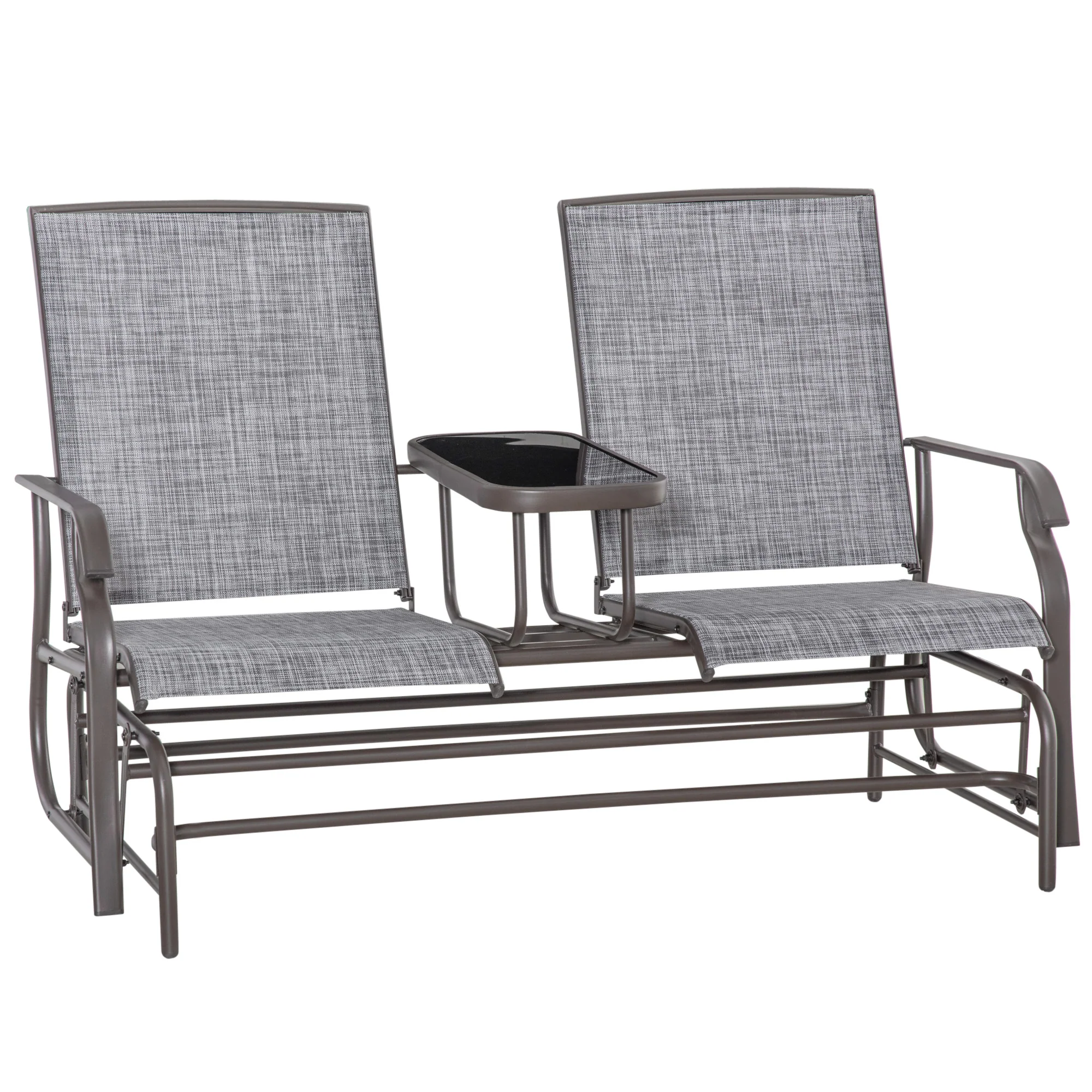 Patio Glider Rocking Chair 2 Person Outdoor Loveseat Rocker Garden Furniture Bench, Grey