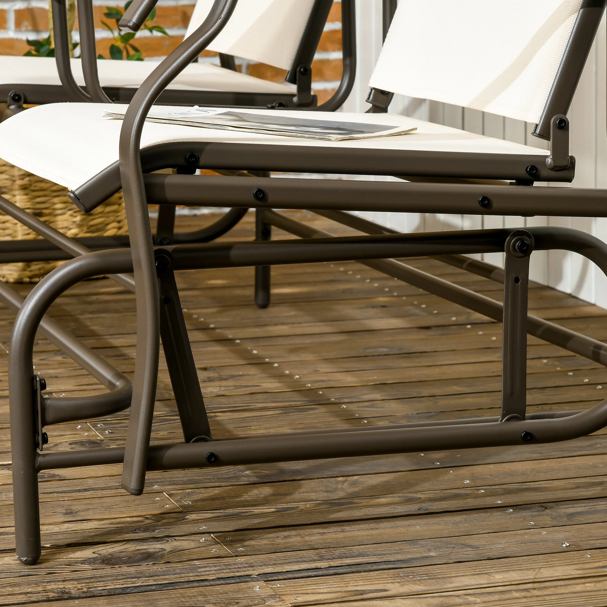 Patio Glider Rocking Chair 2 Person Outdoor Loveseat Rocker Garden Furniture Bench, Beige - Image 11