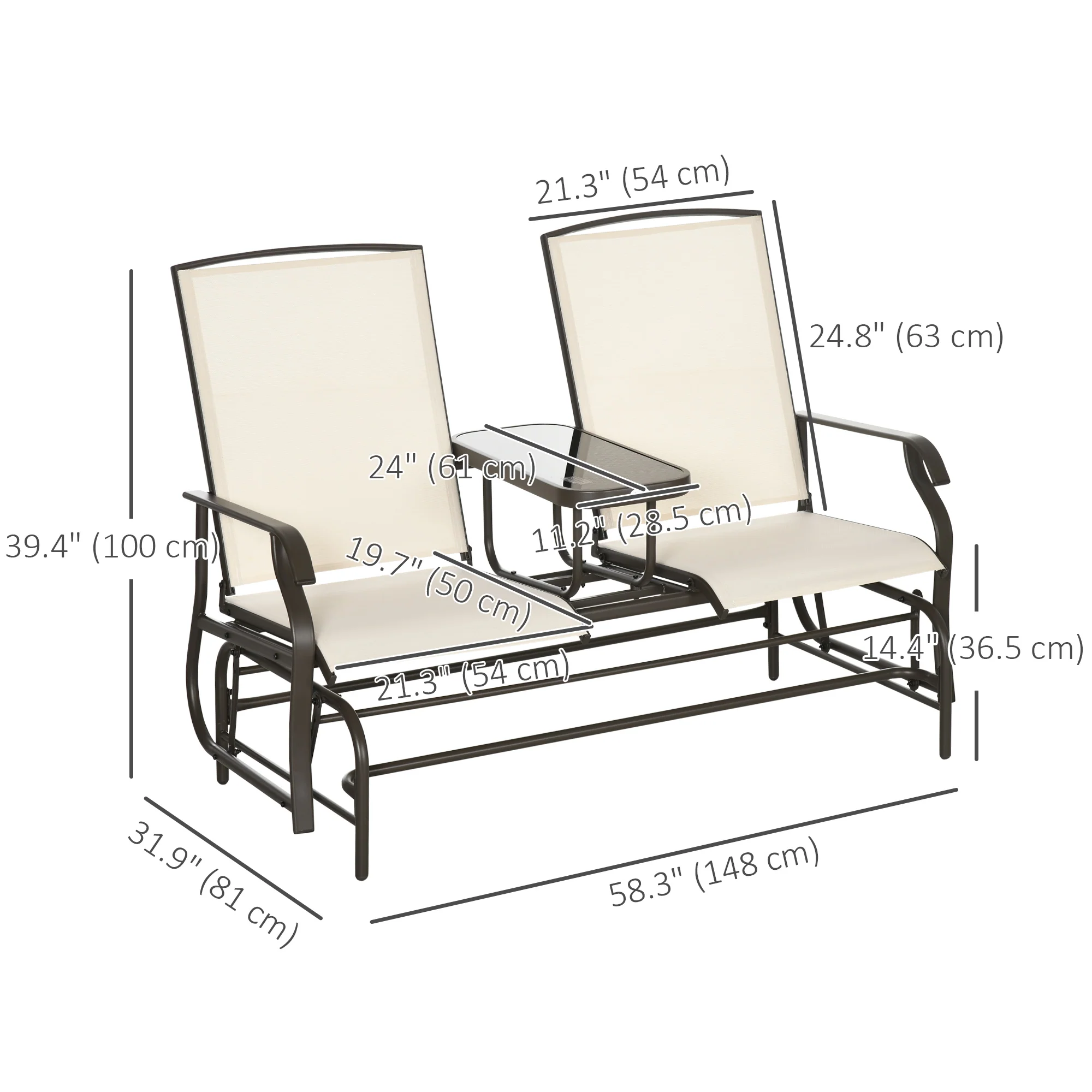 Patio Glider Rocking Chair 2 Person Outdoor Loveseat Rocker Garden Furniture Bench, Beige - Image 5
