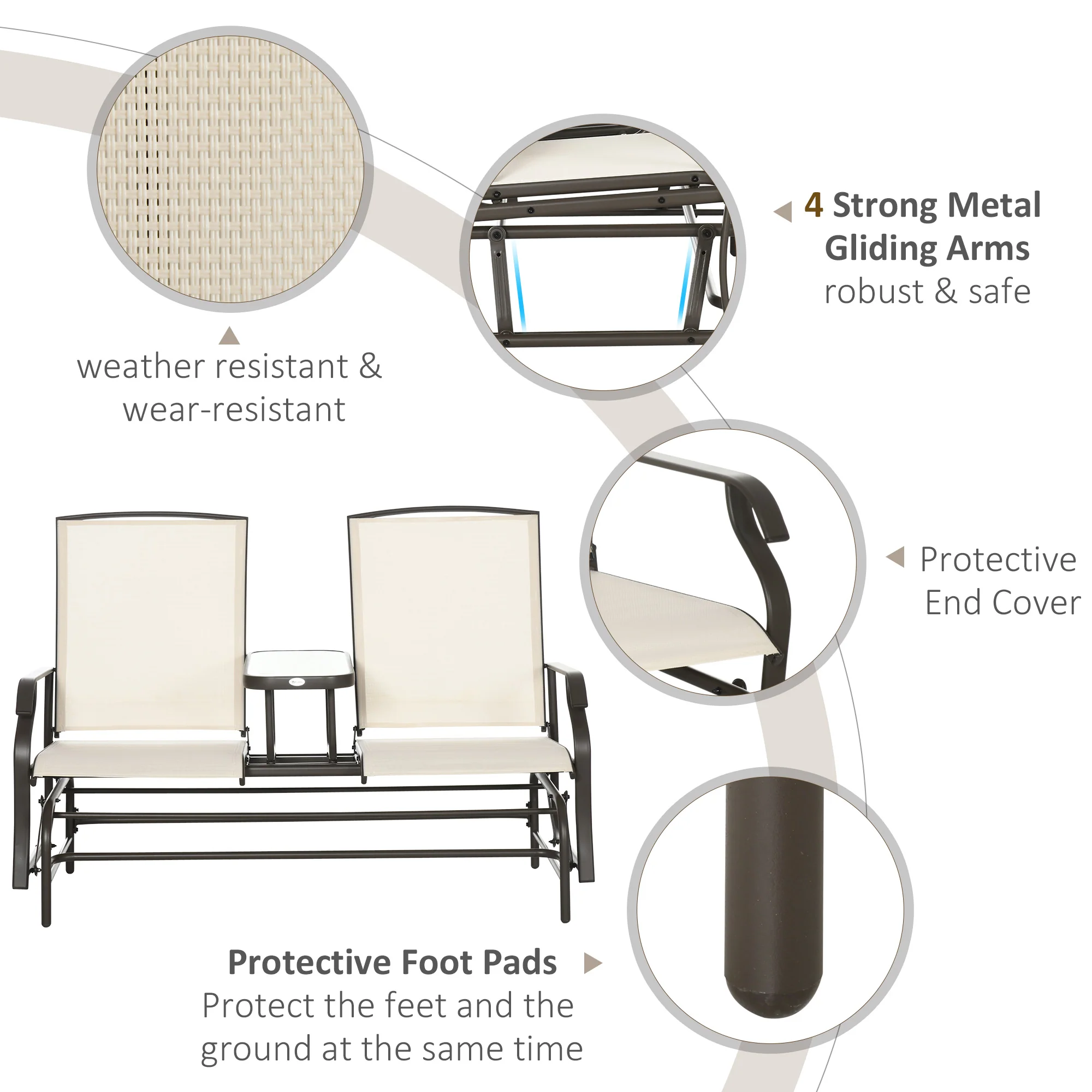 Patio Glider Rocking Chair 2 Person Outdoor Loveseat Rocker Garden Furniture Bench, Beige - Image 7