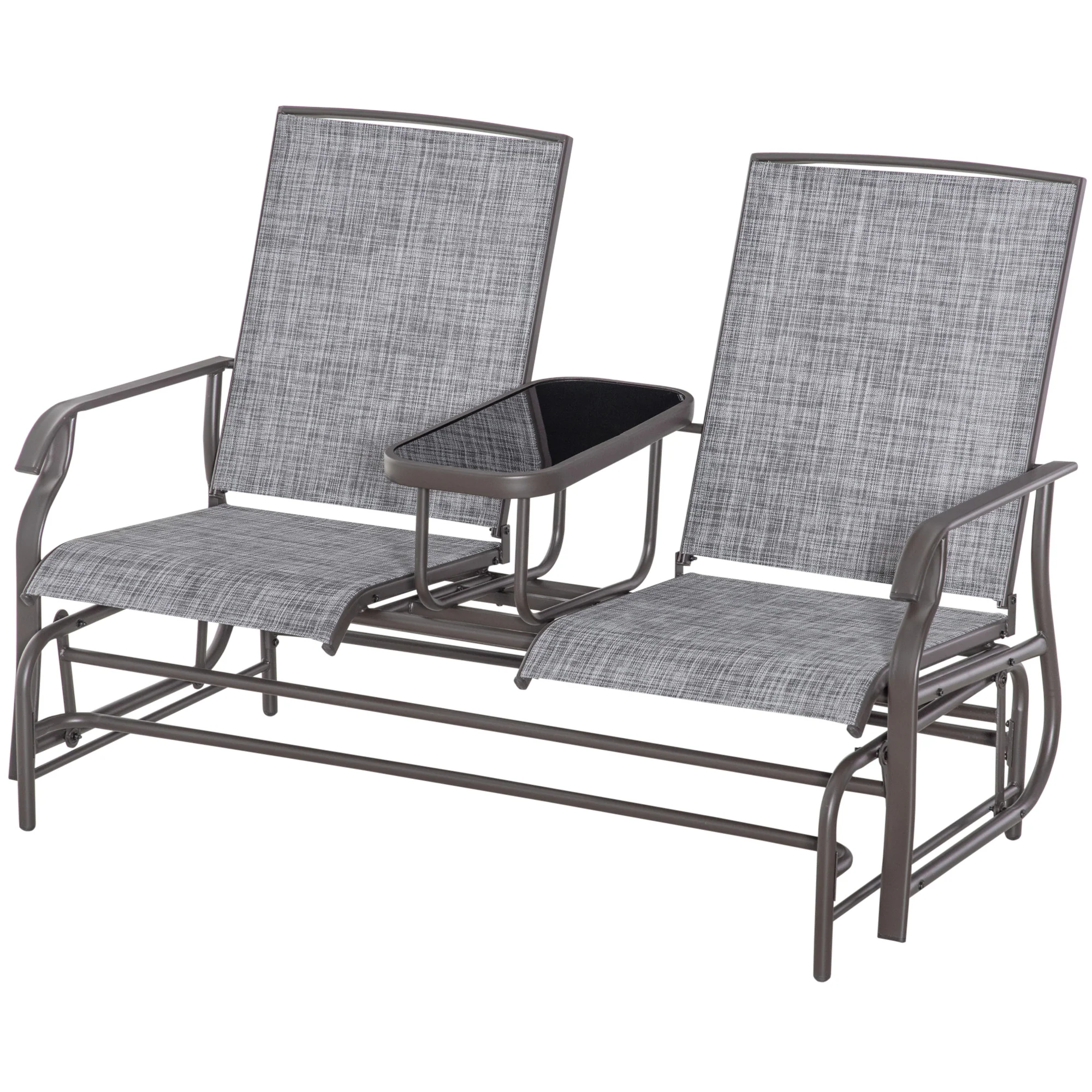 Patio Glider Rocking Chair 2 Person Outdoor Loveseat Rocker Garden Furniture Bench, Grey - Image 2