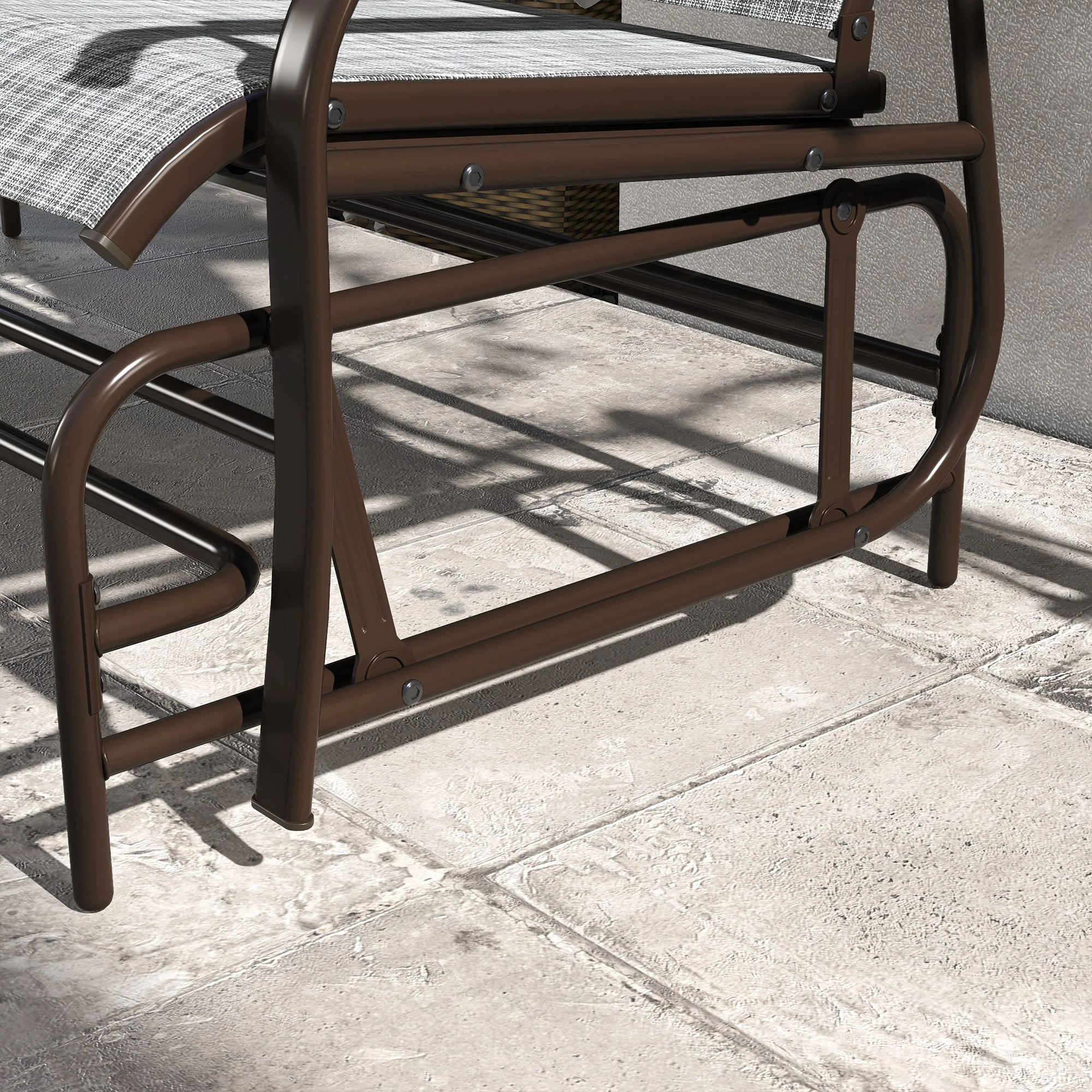 Outdoor 2-Person Glider Bench, Breathable Swing Glider Chair Loveseat with Table, Grey - Image 10