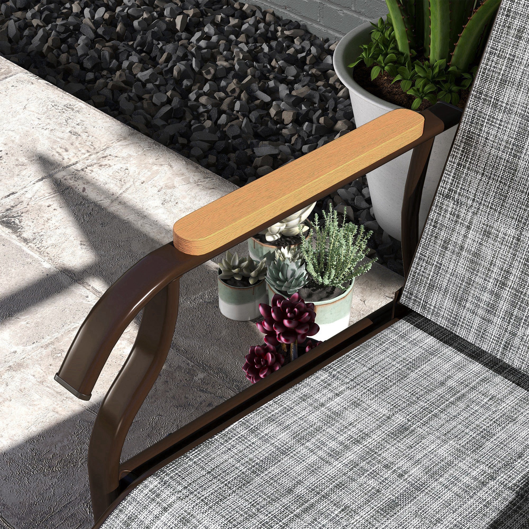 Outdoor 2-Person Glider Bench, Breathable Swing Glider Chair Loveseat with Table, Grey - Image 11