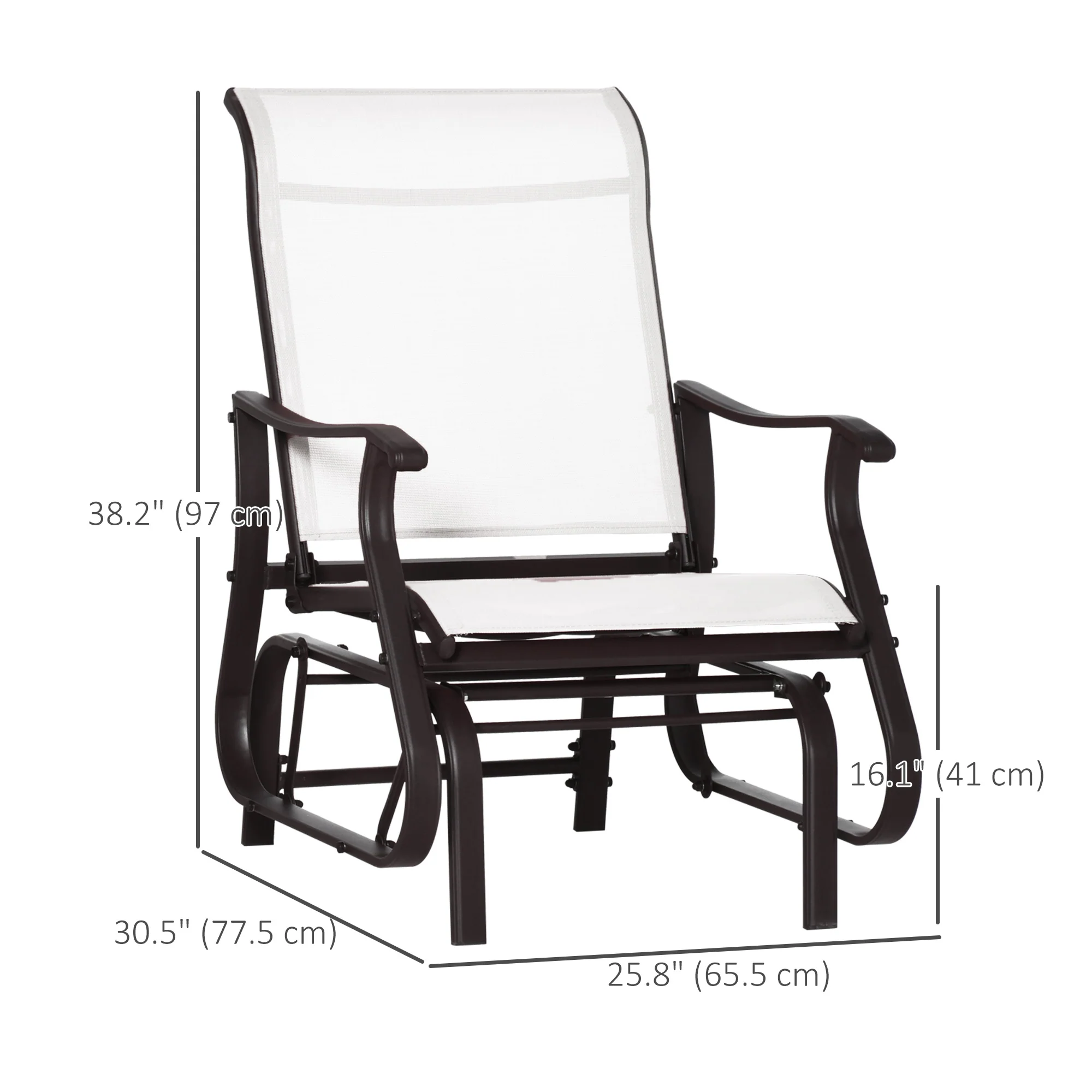 Outdoor Patio Glider Chair with Steel Frame & Mesh Fabric for Backyard & Porch, Cream White - Image 5
