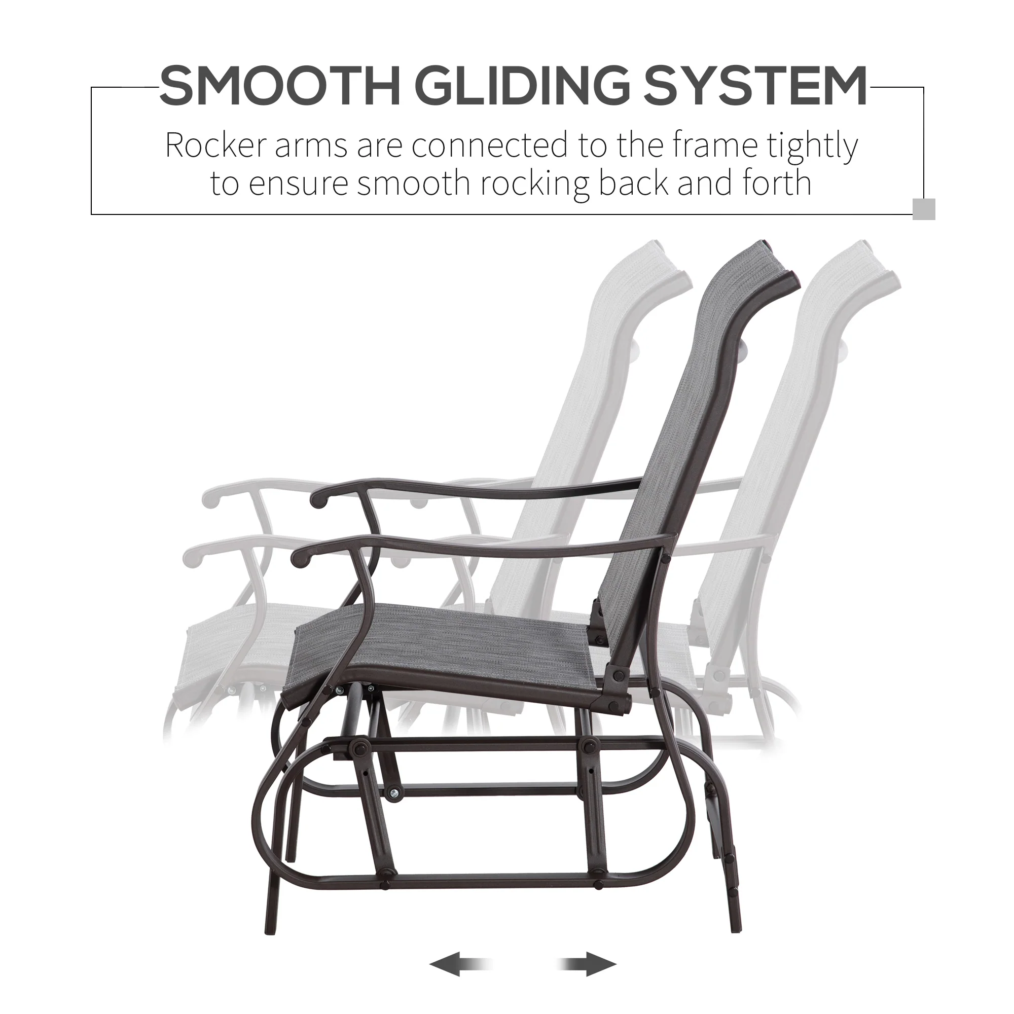 Outdoor Patio Glider Chair with Steel Frame & Mesh Fabric for Backyard & Porch, Grey - Image 6