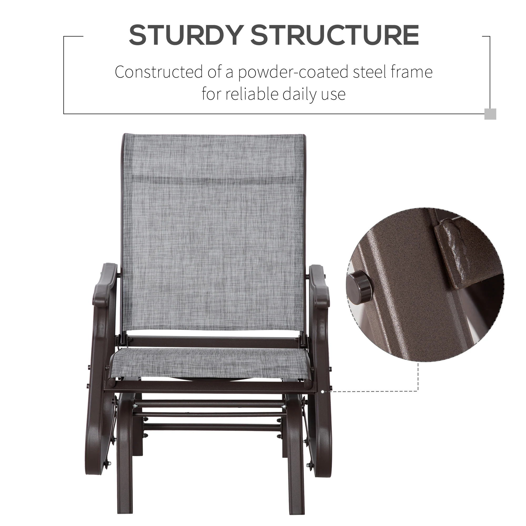 Outdoor Patio Glider Chair with Steel Frame & Mesh Fabric for Backyard & Porch, Grey - Image 8