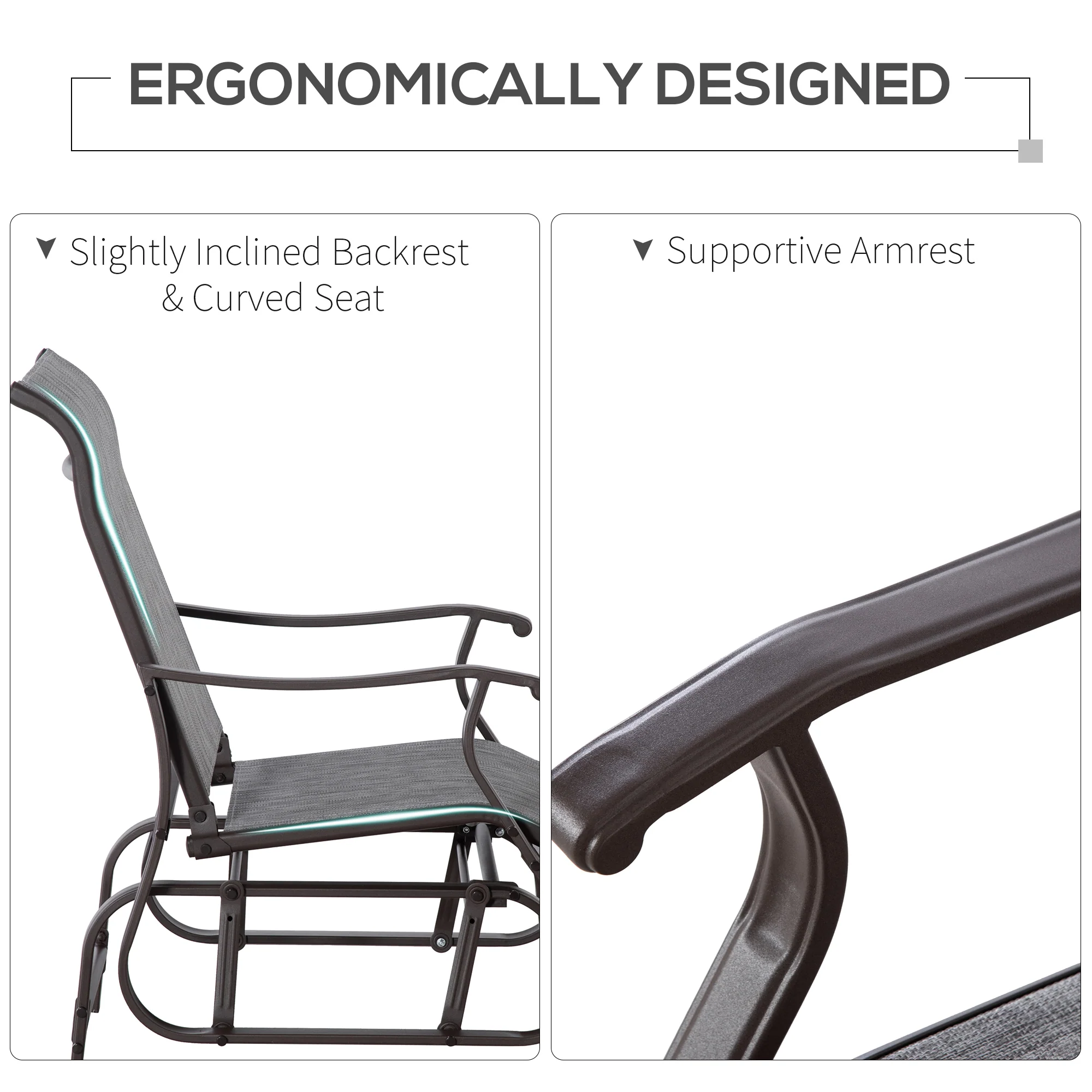 Outdoor Patio Glider Chair with Steel Frame & Mesh Fabric for Backyard & Porch, Grey - Image 9