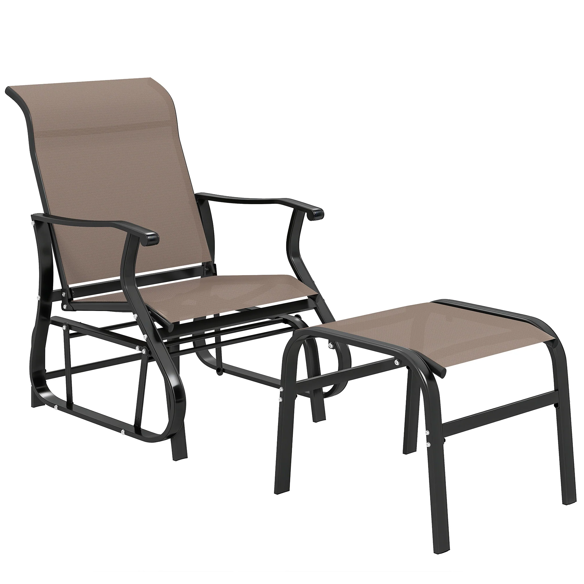 2-Piece Outdoor Glider Chair with Ottoman and All-Weather Breathable Mesh, Brown - Image 12