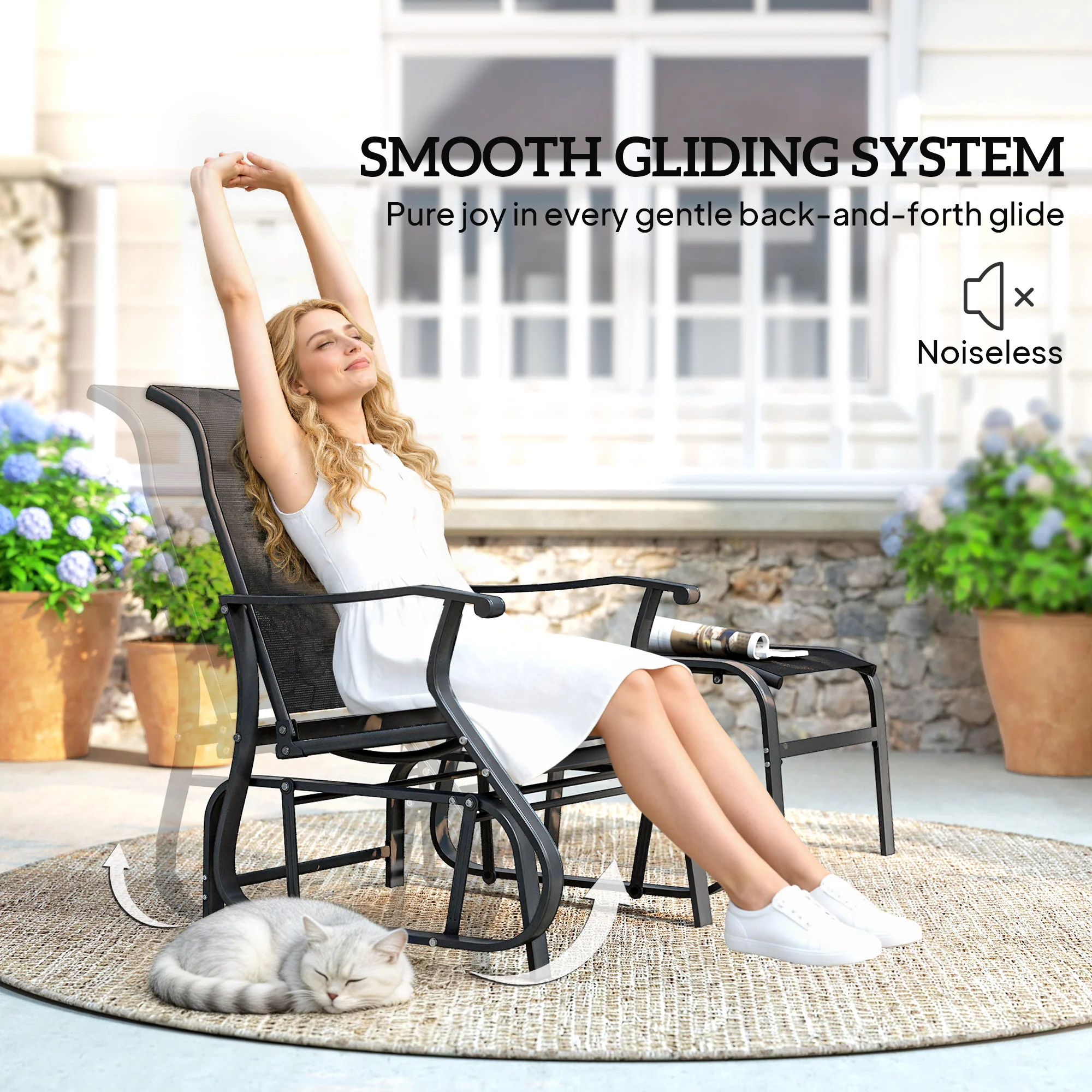 2-Piece Outdoor Glider Chair with Ottoman and All-Weather Breathable Mesh, Black - Image 6