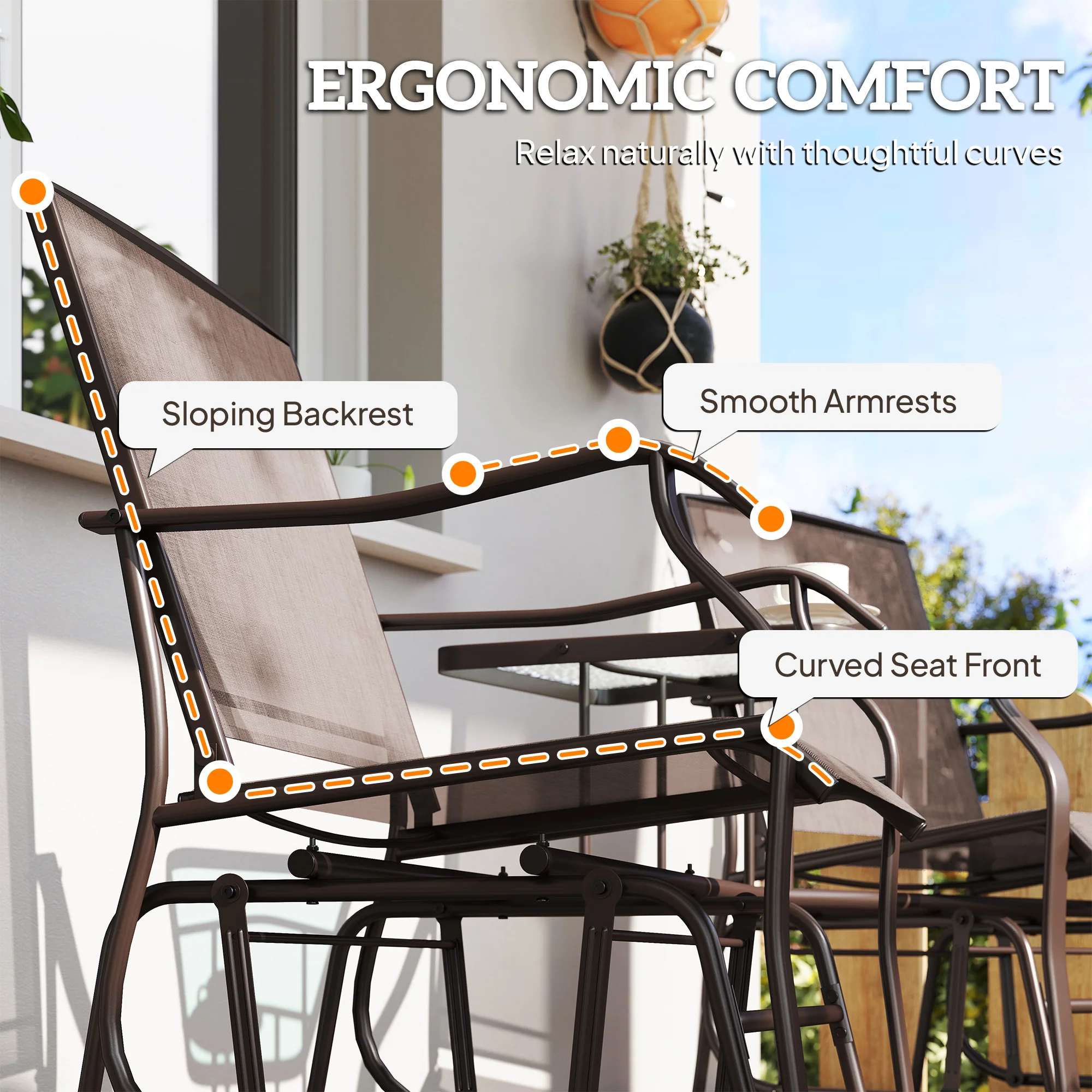 Outdoor Glider Chairs with Coffee Table for Backyard, Garden, and Porch, Coffee Brown - Image 10