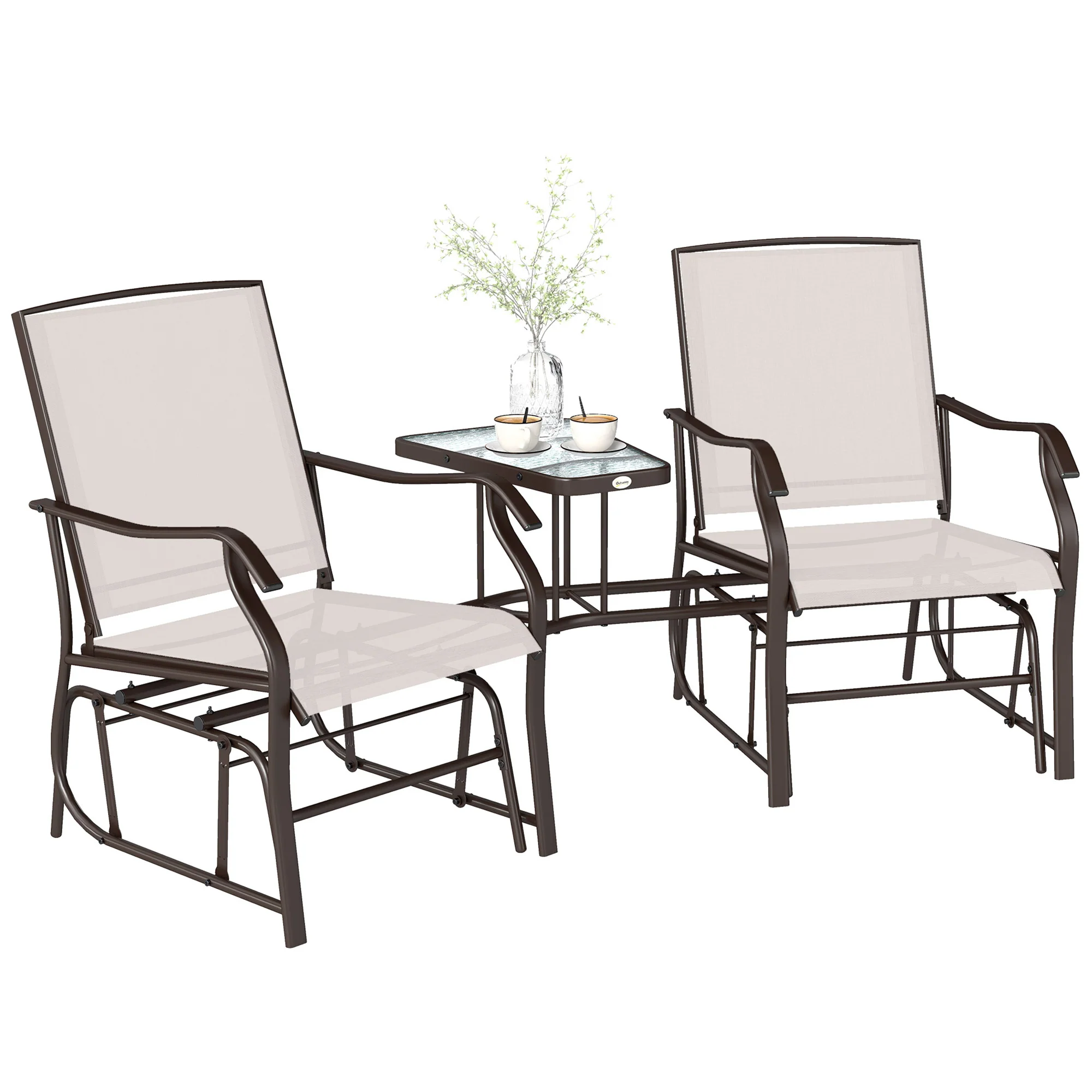 Outdoor Glider Chairs with Coffee Table for Backyard, Garden, and Porch, Beige