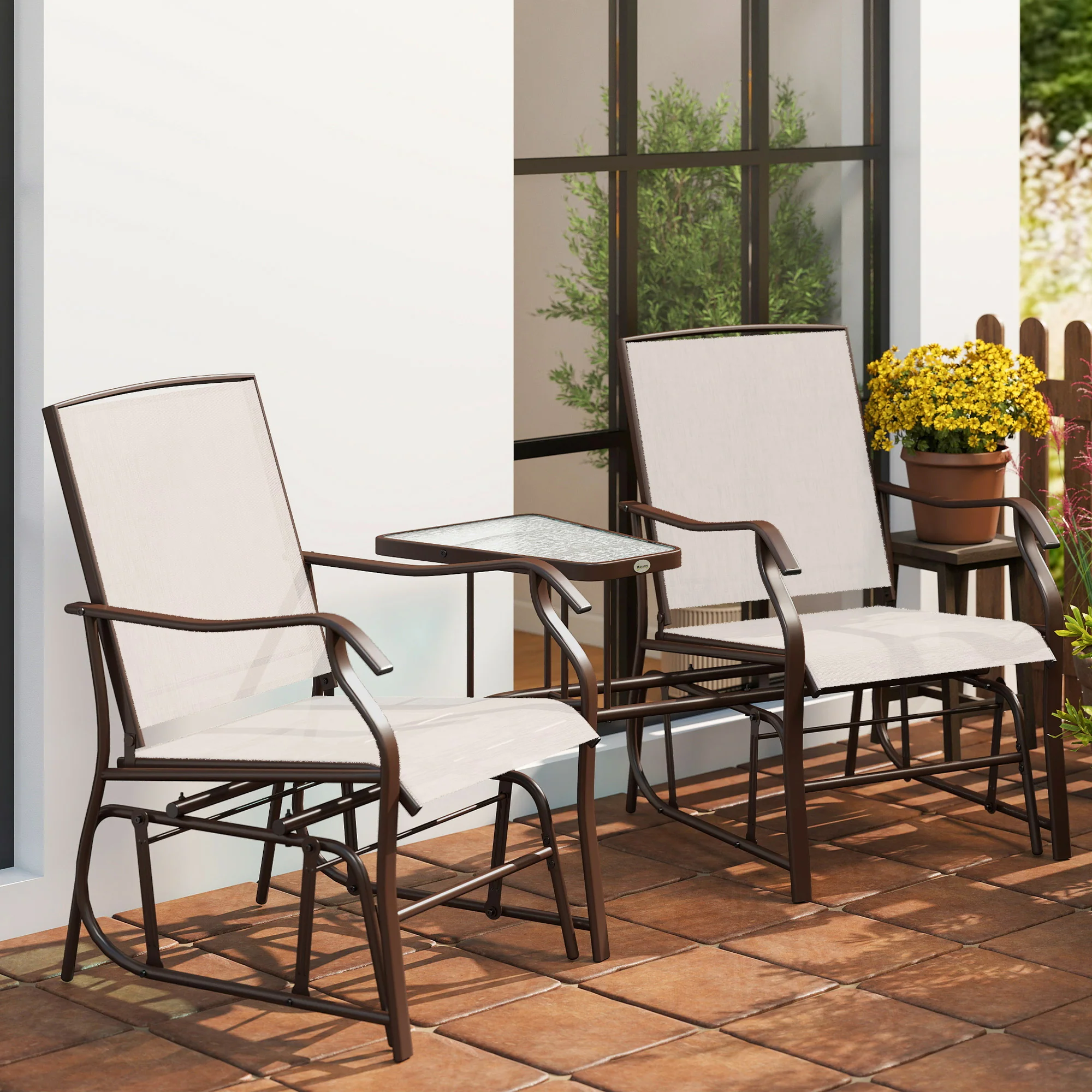 Outdoor Glider Chairs with Coffee Table for Backyard, Garden, and Porch, Beige - Image 11