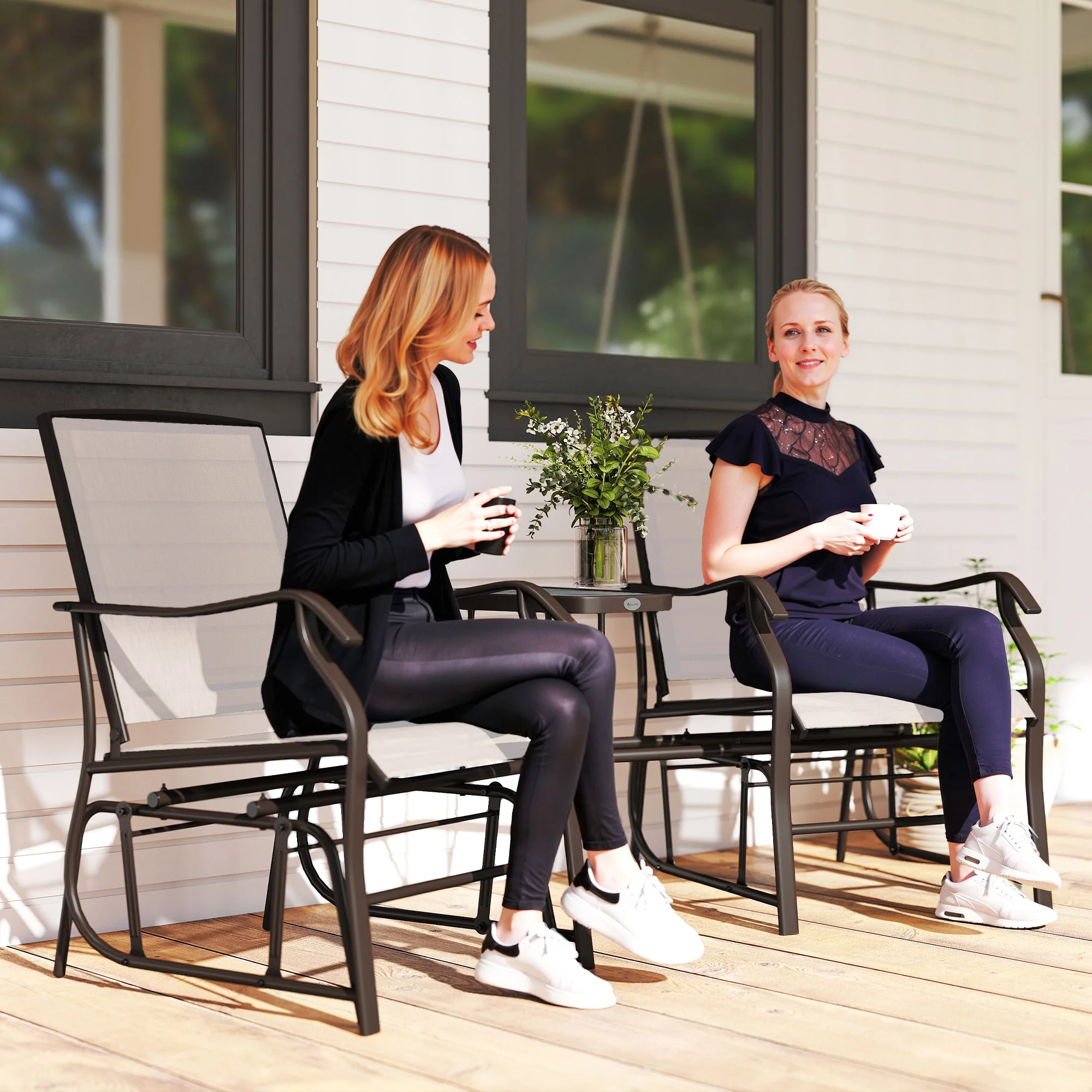 Outdoor Glider Chairs with Coffee Table for Backyard, Garden, and Porch, Beige - Image 3