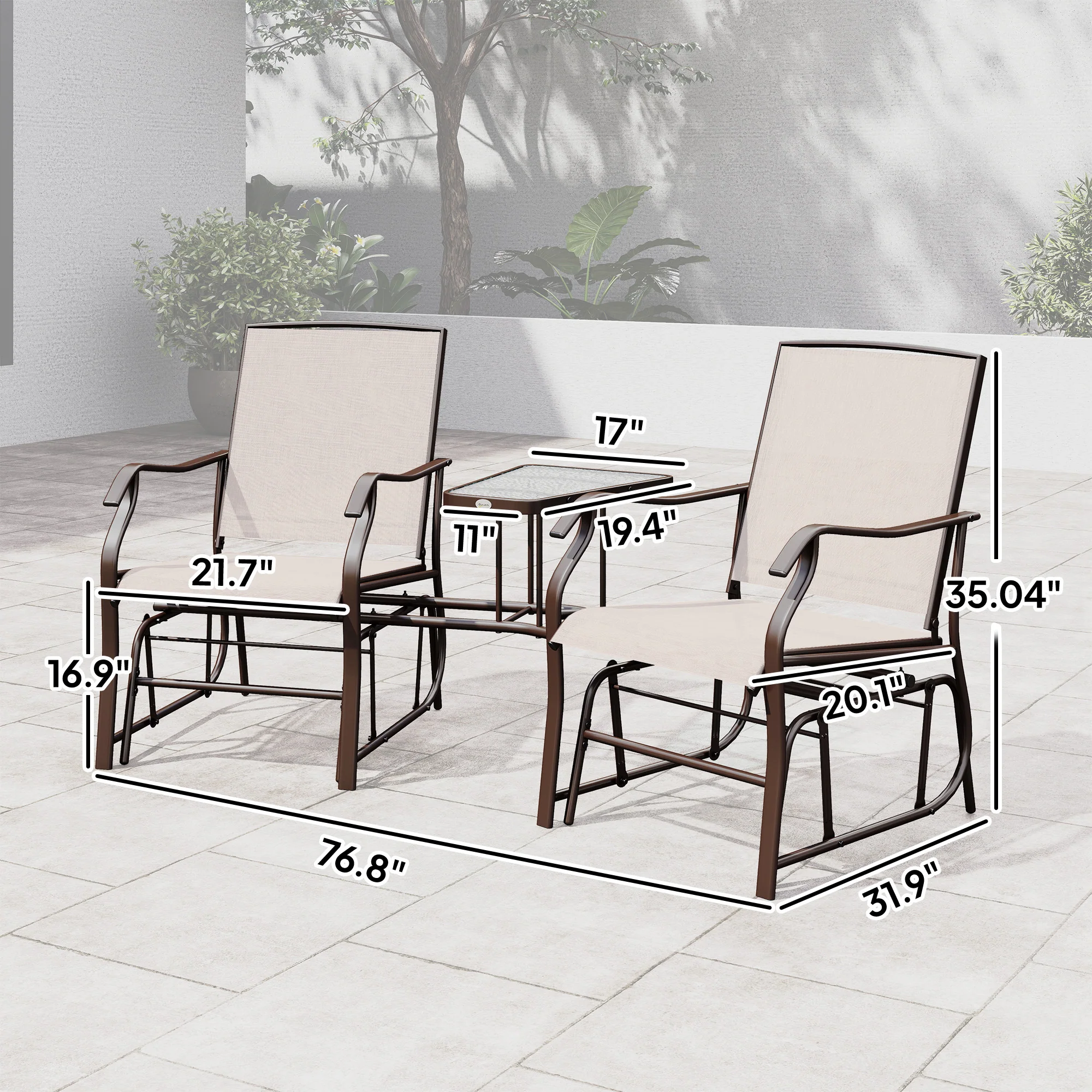 Outdoor Glider Chairs with Coffee Table for Backyard, Garden, and Porch, Beige - Image 5