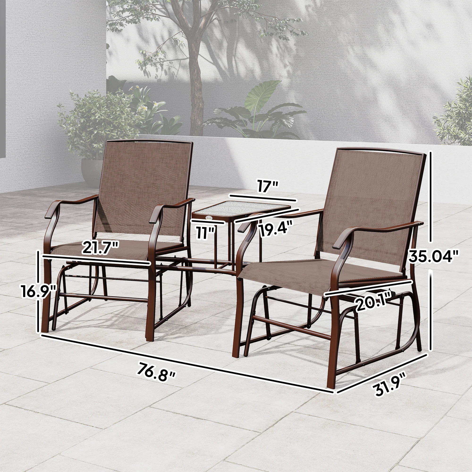 Outdoor Glider Chairs with Coffee Table for Backyard, Garden, and Porch, Coffee Brown - Image 5