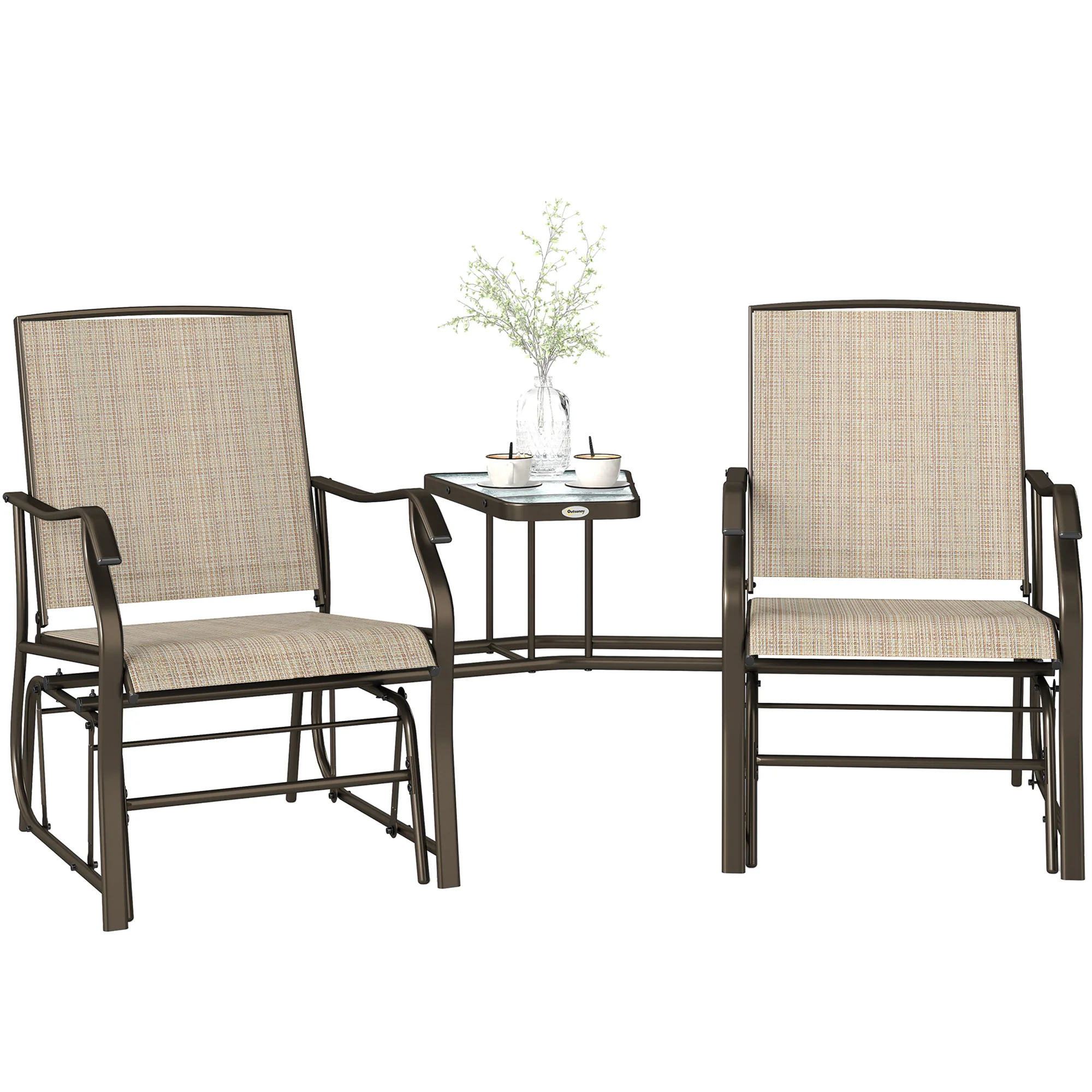 Outdoor Glider Chairs with Coffee Table for Backyard, Garden, and Porch, Light Brown