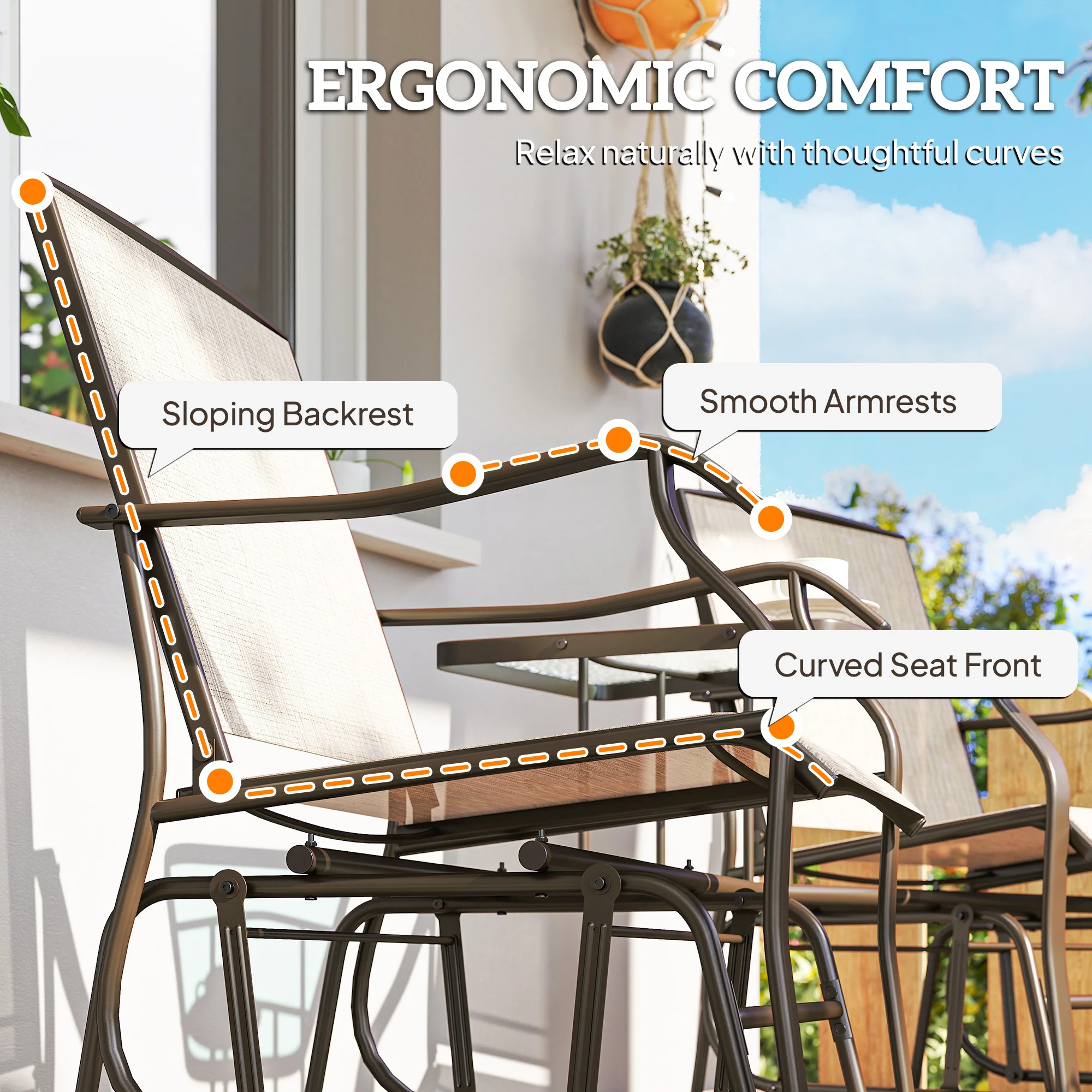 Outdoor Glider Chairs with Coffee Table for Backyard, Garden, and Porch, Light Brown - Image 10