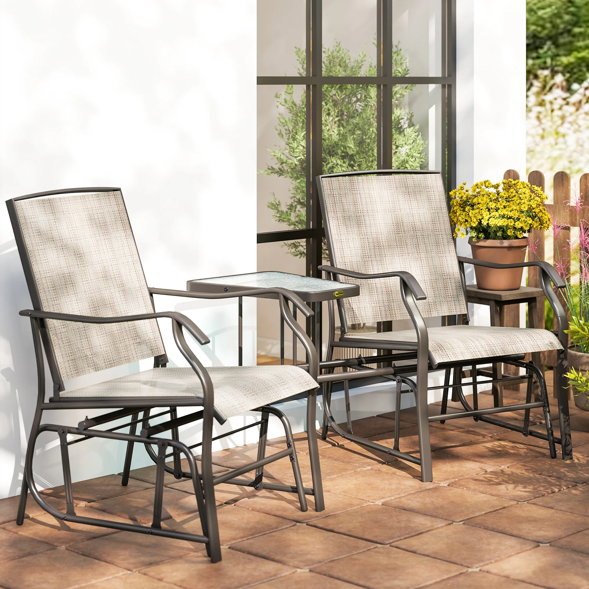 Outdoor Glider Chairs with Coffee Table for Backyard, Garden, and Porch, Light Brown - Image 11
