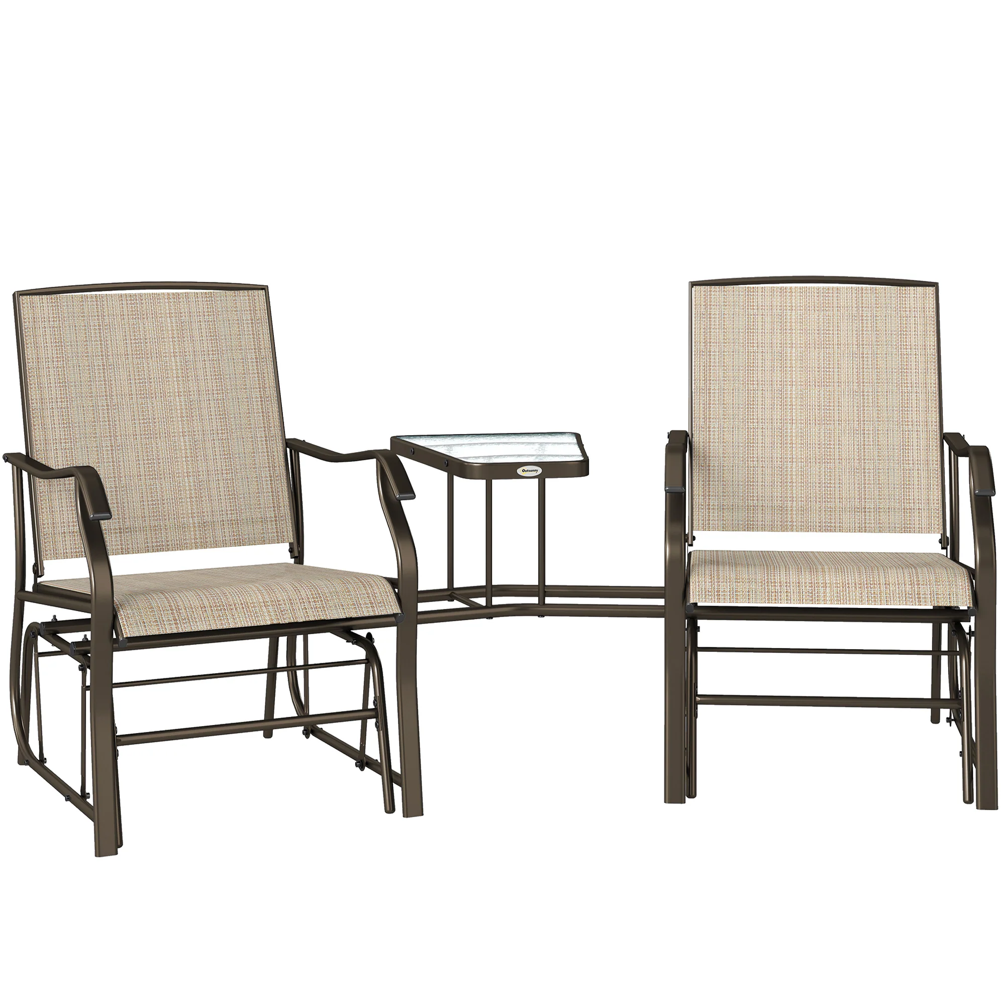 Outdoor Glider Chairs with Coffee Table for Backyard, Garden, and Porch, Light Brown - Image 12