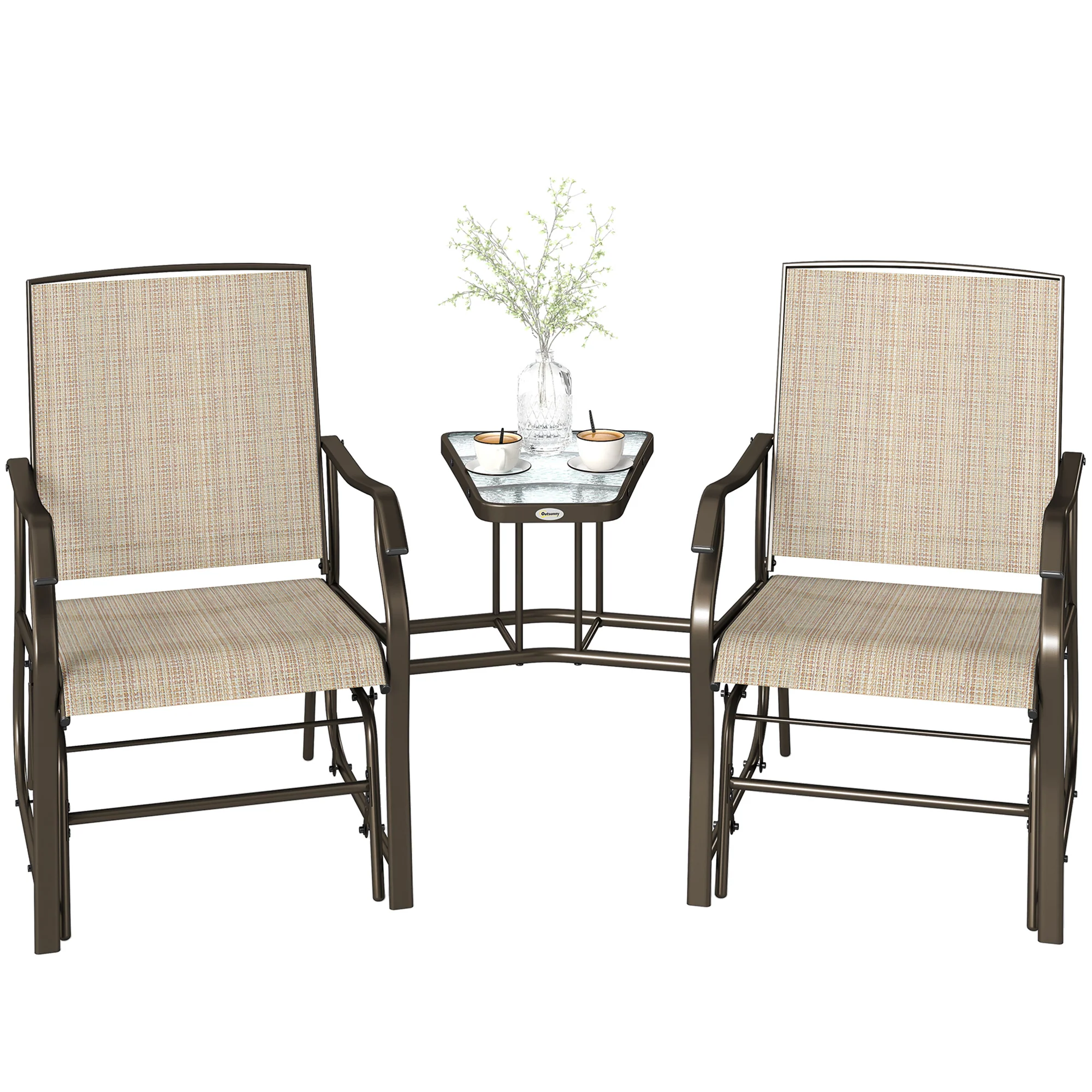 Outdoor Glider Chairs with Coffee Table for Backyard, Garden, and Porch, Light Brown - Image 2