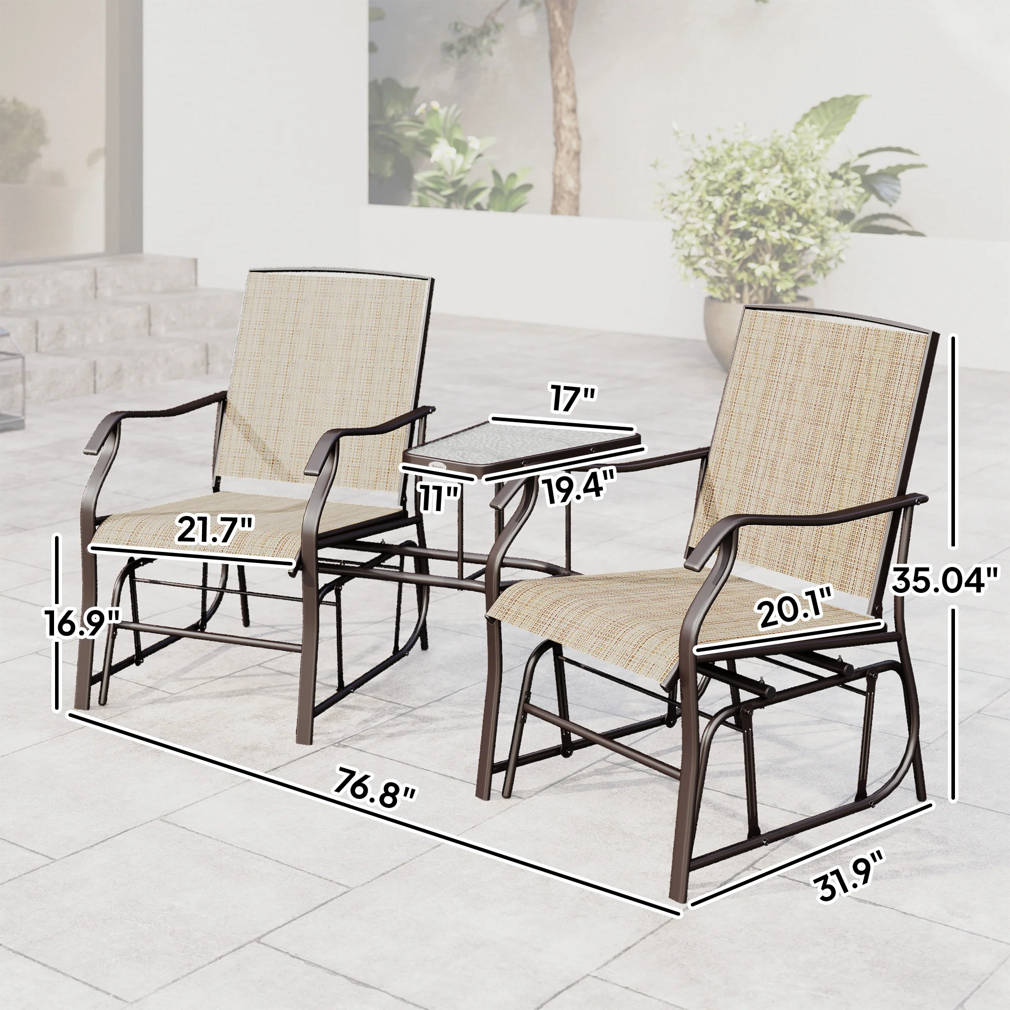 Outdoor Glider Chairs with Coffee Table for Backyard, Garden, and Porch, Light Brown - Image 5