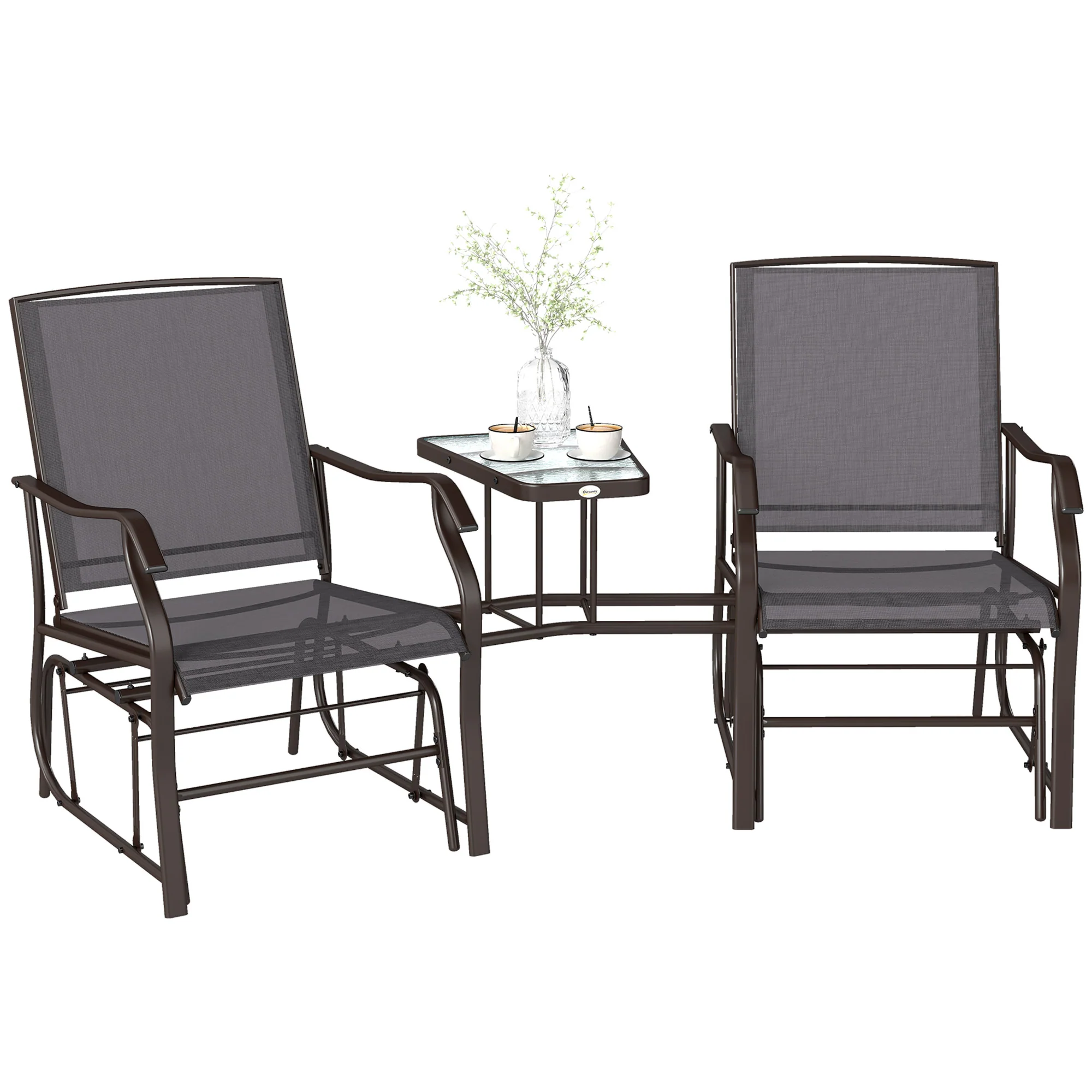 Outdoor Glider Chairs with Coffee Table for Backyard, Garden and Porch, Gray