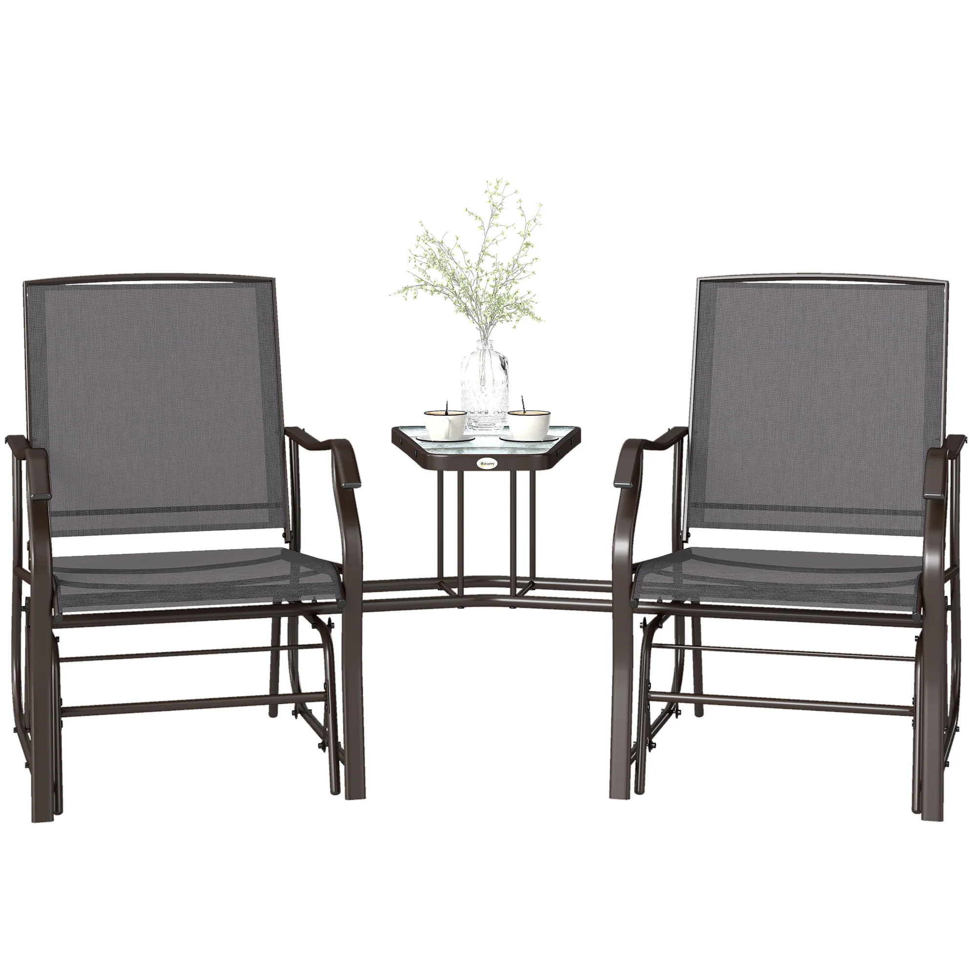 Outdoor Glider Chairs with Coffee Table for Backyard, Garden and Porch, Gray - Image 2