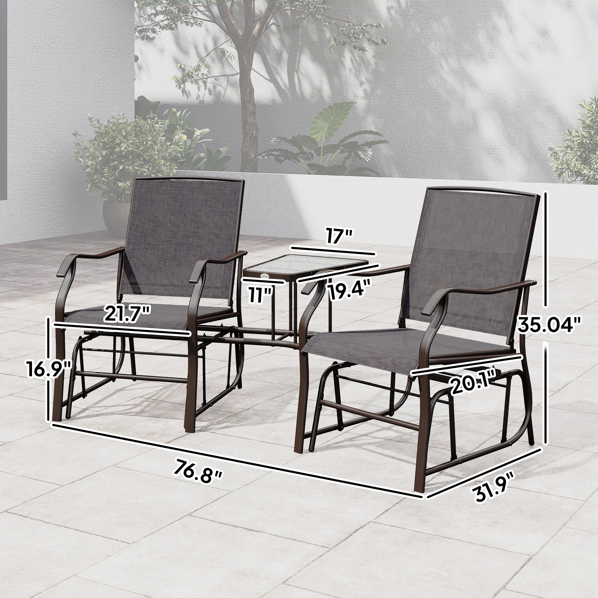 Outdoor Glider Chairs with Coffee Table for Backyard, Garden and Porch, Gray - Image 5