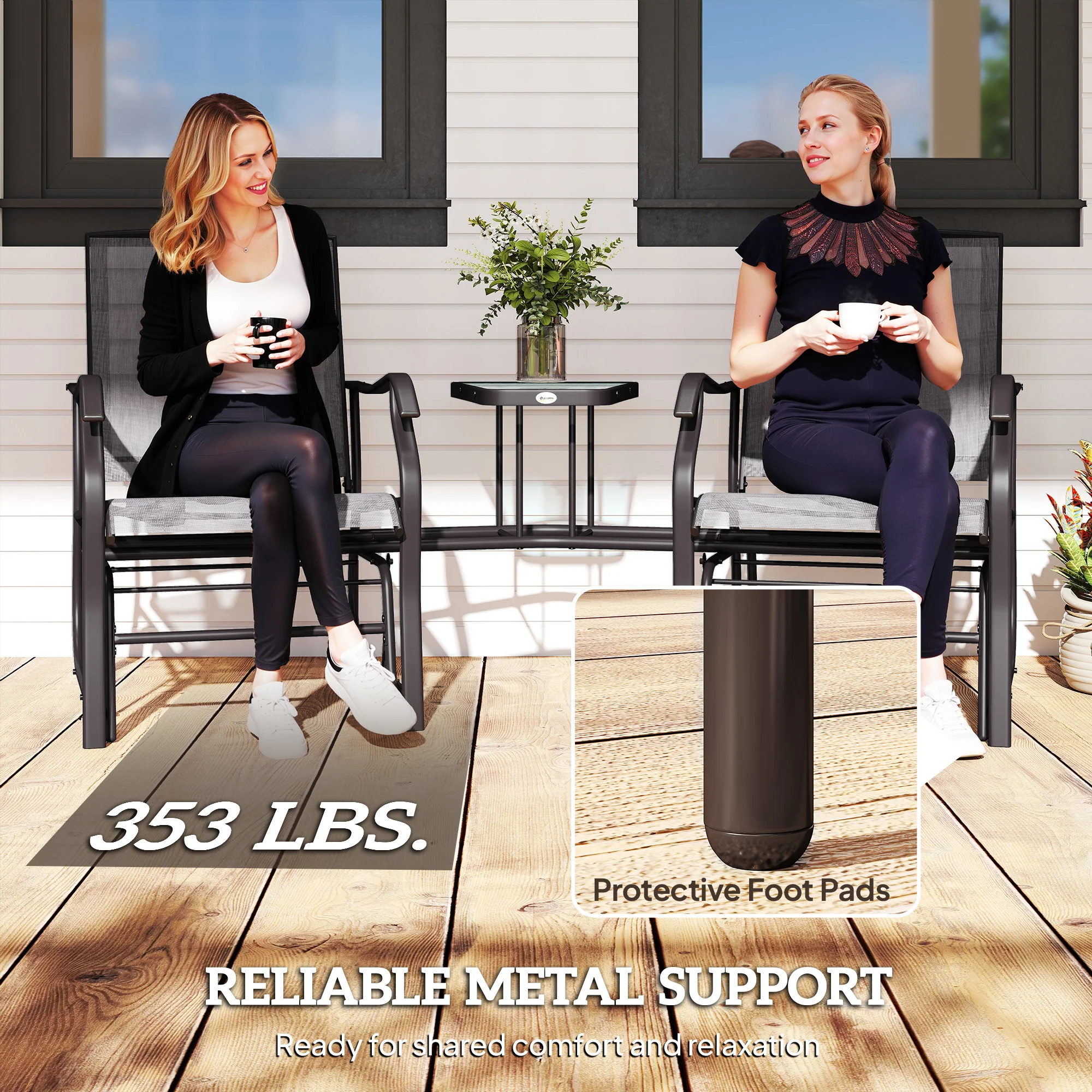 Outdoor Glider Chairs with Coffee Table for Backyard, Garden and Porch, Gray - Image 9