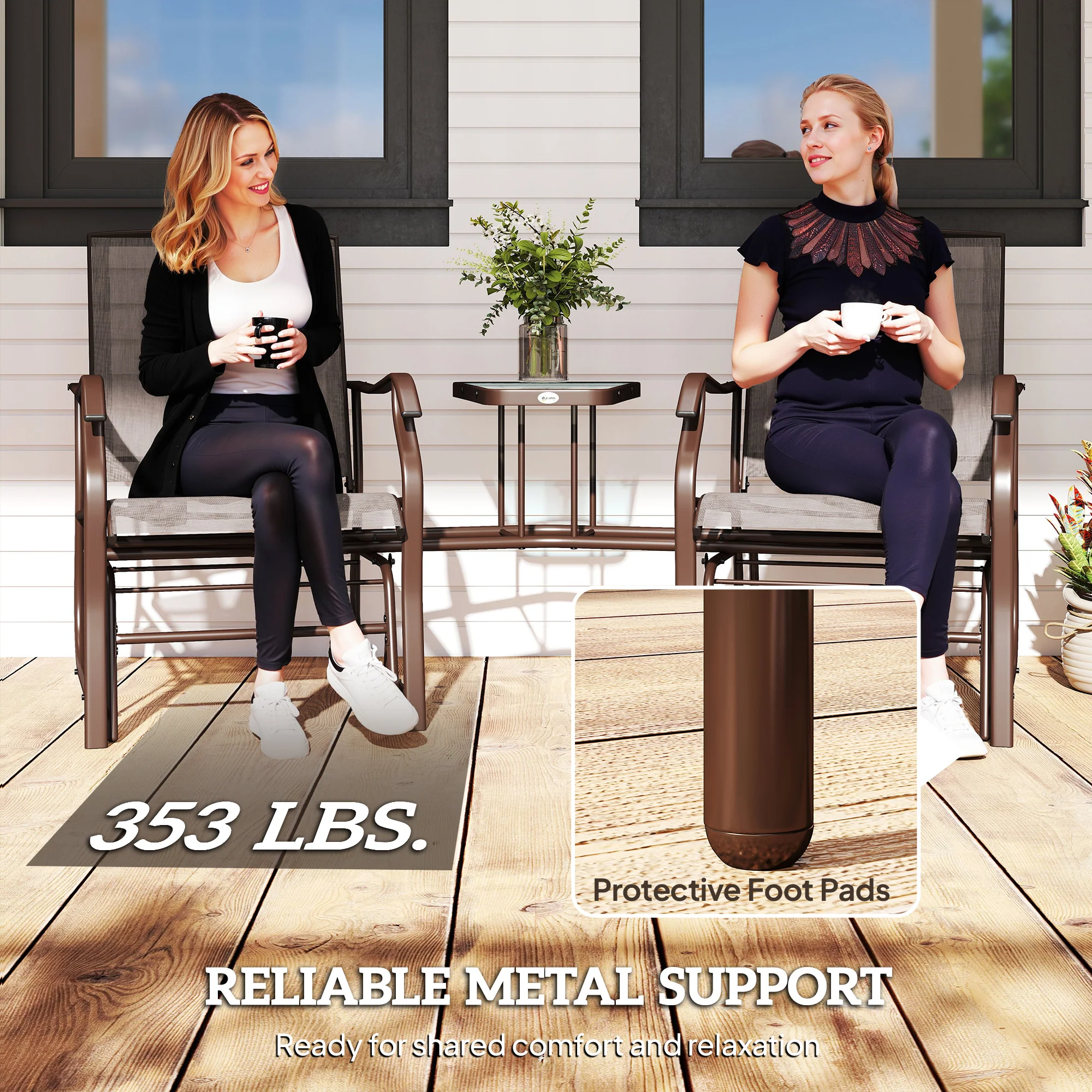 Outdoor Glider Chairs with Coffee Table for Backyard, Garden, and Porch, Coffee Brown - Image 9