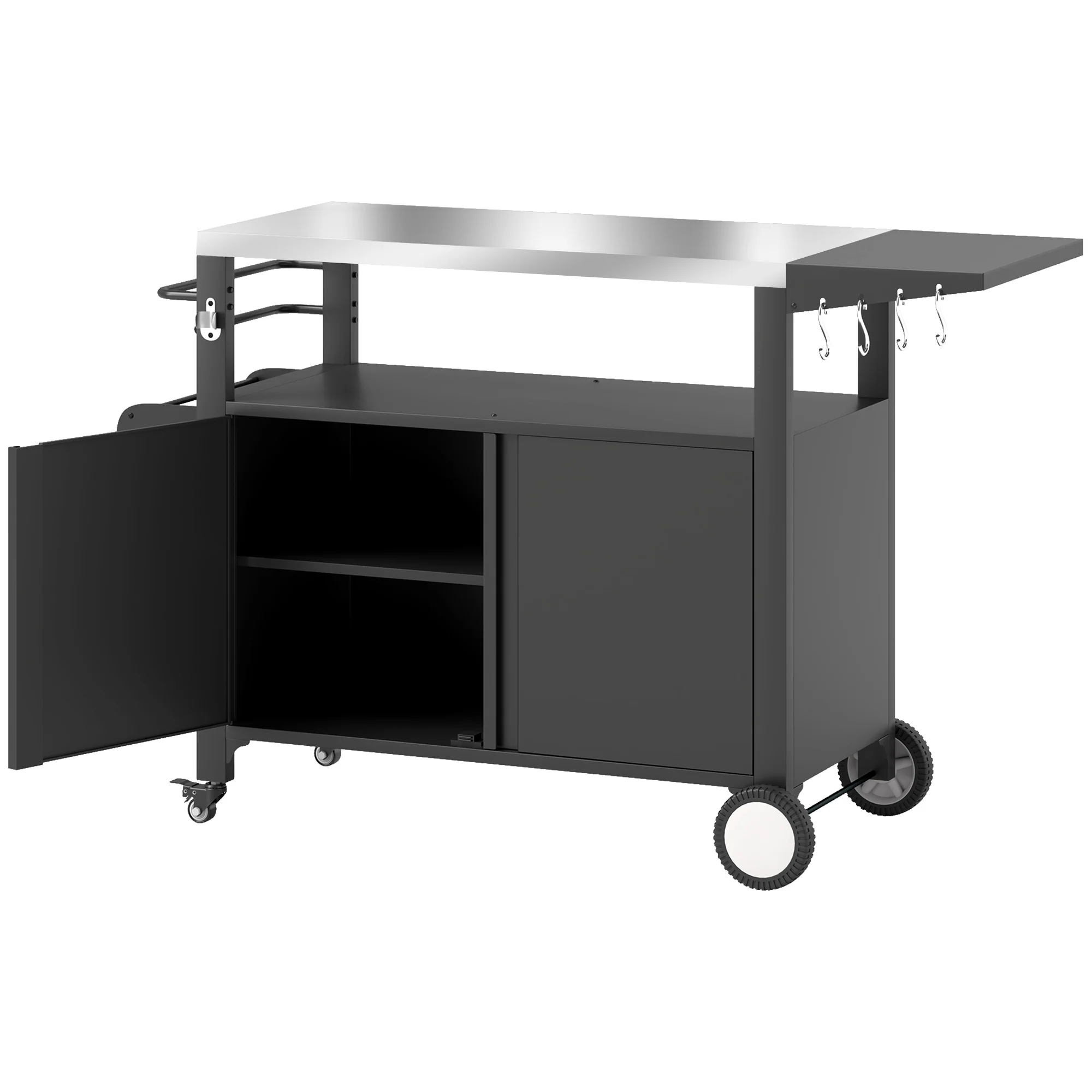 Outdoor Grill Cart with Foldable Table & Storage Rack, 37.8" x 18.1", Black - Image 12