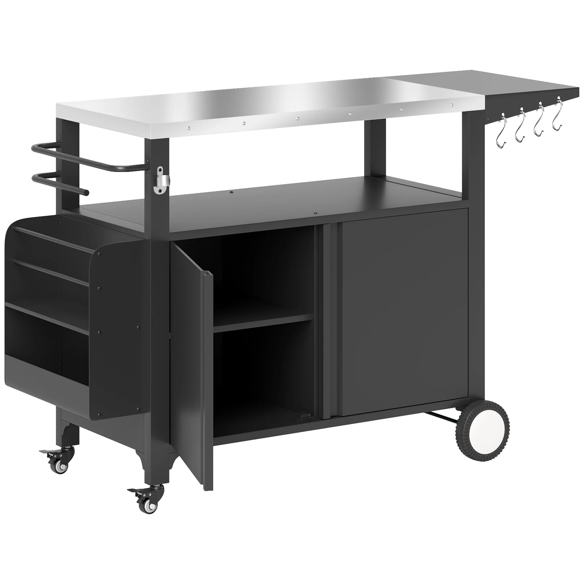 Outdoor Grill Cart with Foldable Table & Storage Rack, 37.8" x 18.1", Black - Image 2
