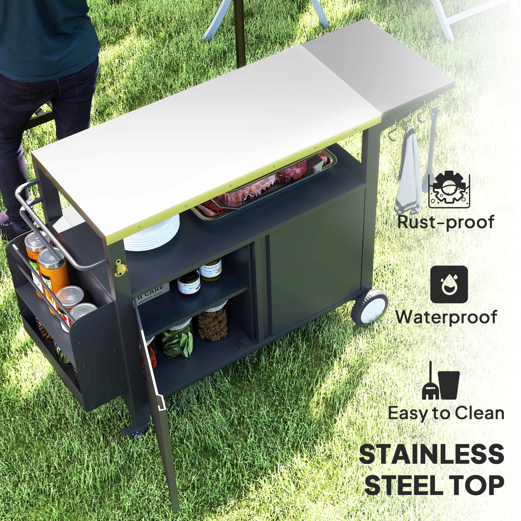 Outdoor Grill Cart with Foldable Table & Storage Rack, 37.8" x 18.1", Black - Image 6