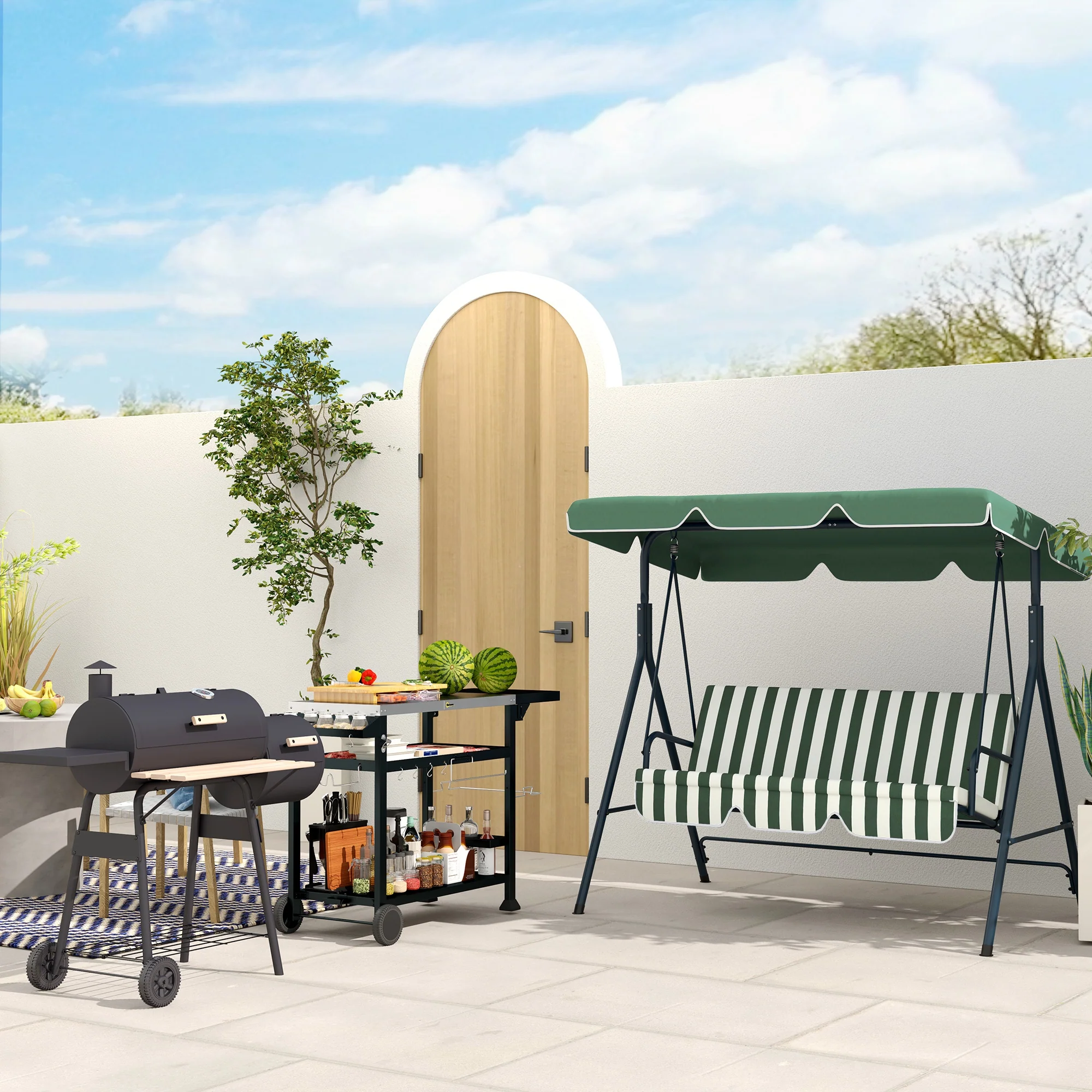 Portable BBQ Trolley w/ Foldable Side table & Stainless Steel Top for Kitchen, Patio - Image 11
