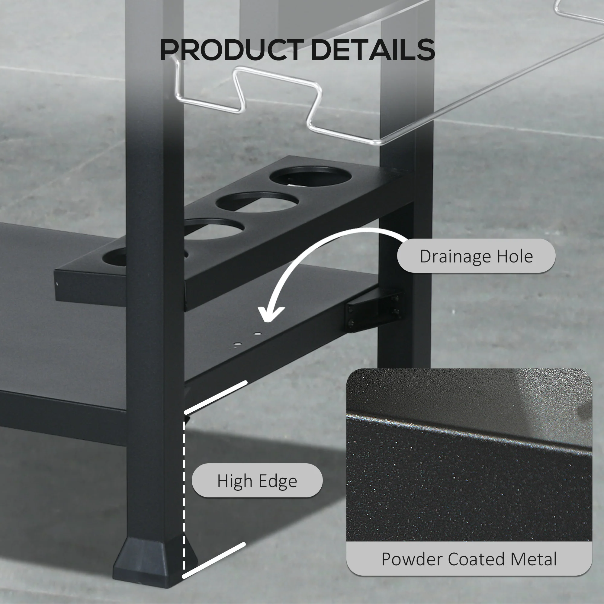 Portable BBQ Trolley w/ Foldable Side table & Stainless Steel Top for Kitchen, Patio - Image 9