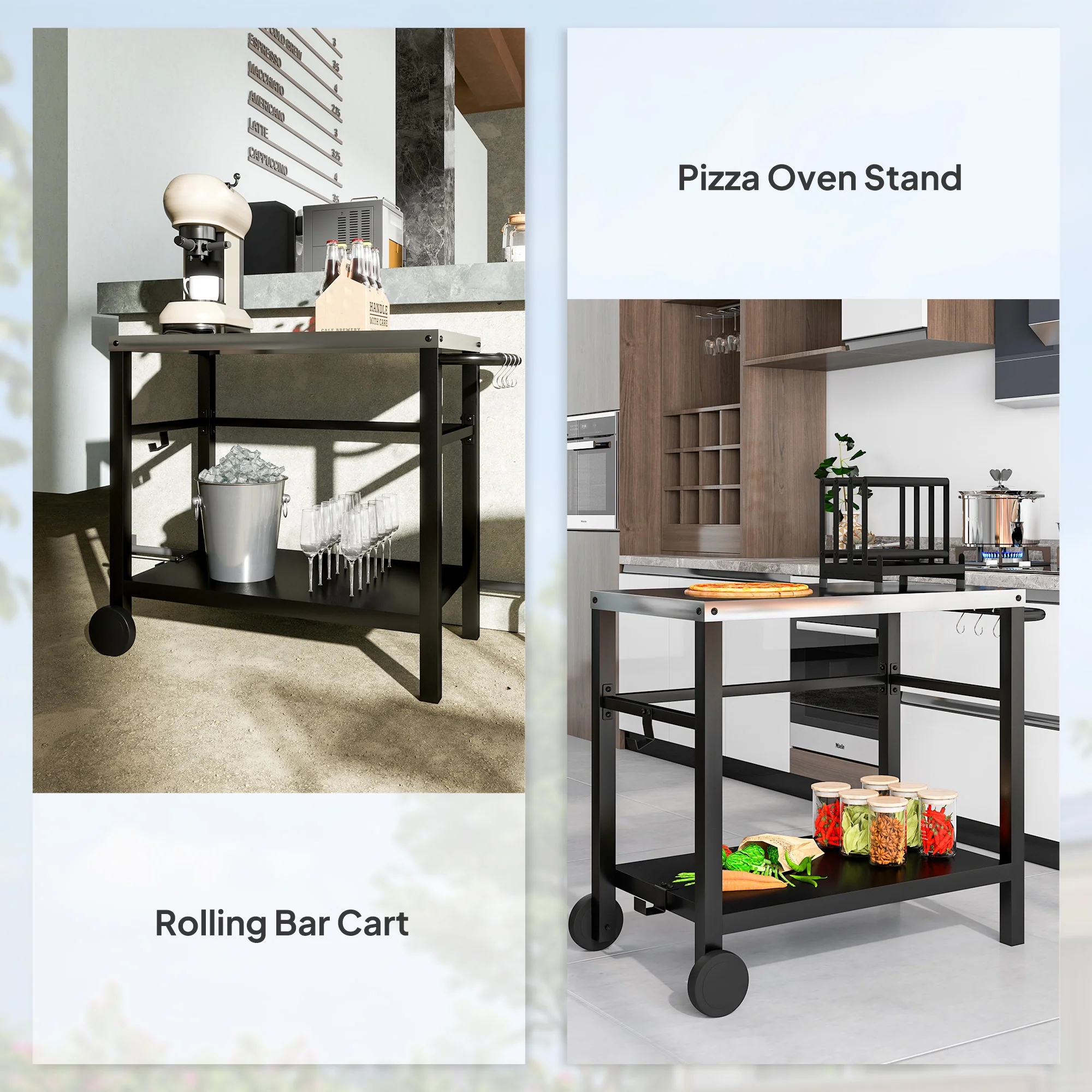 Outdoor Grill Cart with Stainless Steel Top, 2 Shelves and Wheels, Charcoal Grey - Image 10