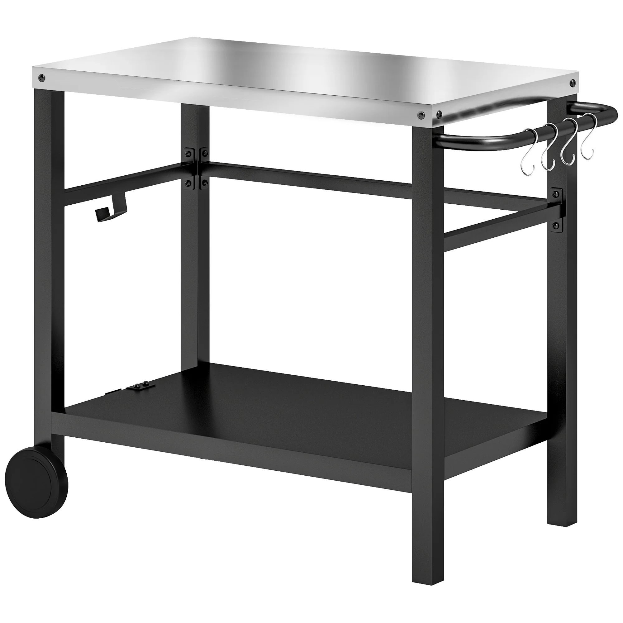 Outdoor Grill Cart with Stainless Steel Top, 2 Shelves and Wheels, Charcoal Grey - Image 12