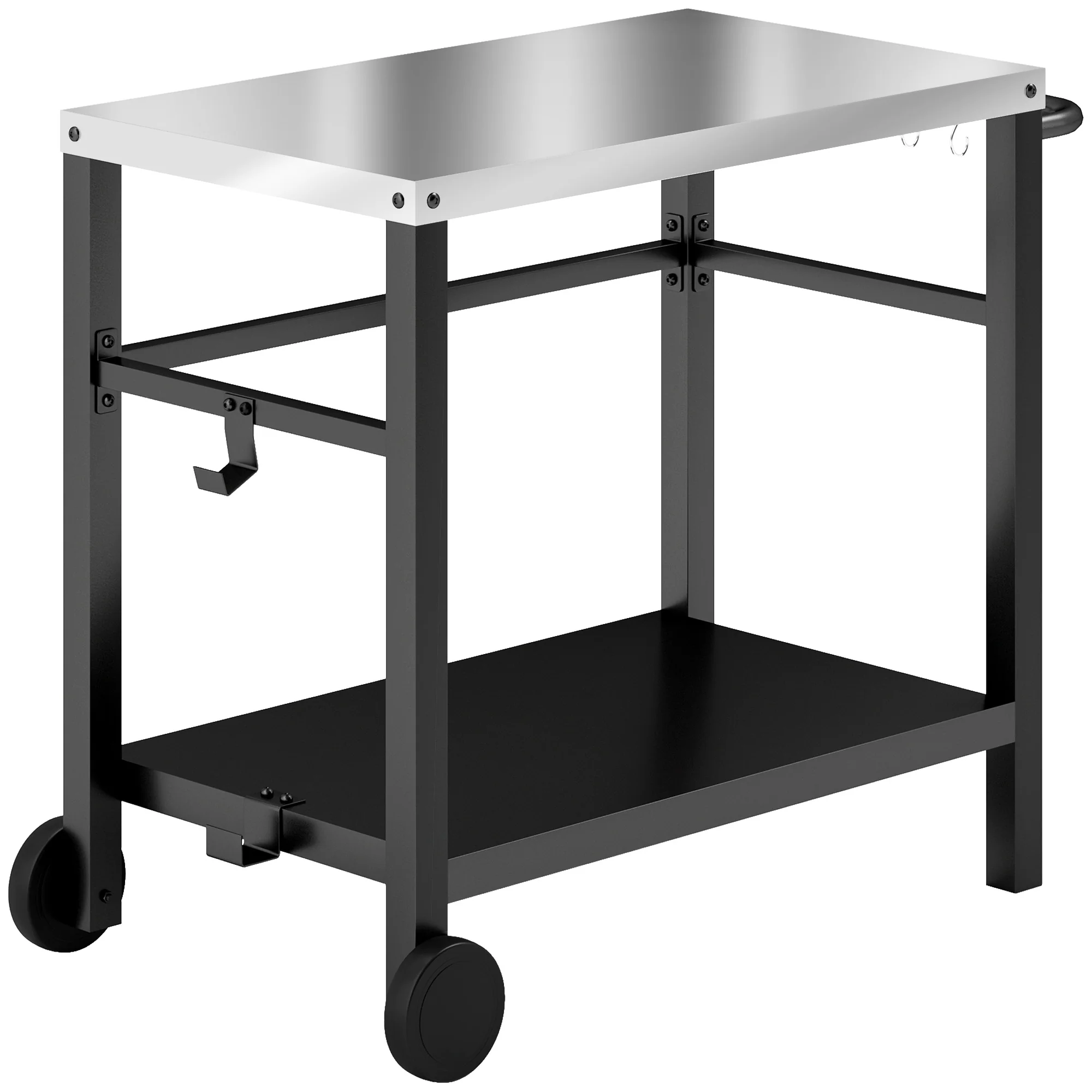 Outdoor Grill Cart with Stainless Steel Top, 2 Shelves and Wheels, Charcoal Grey - Image 2