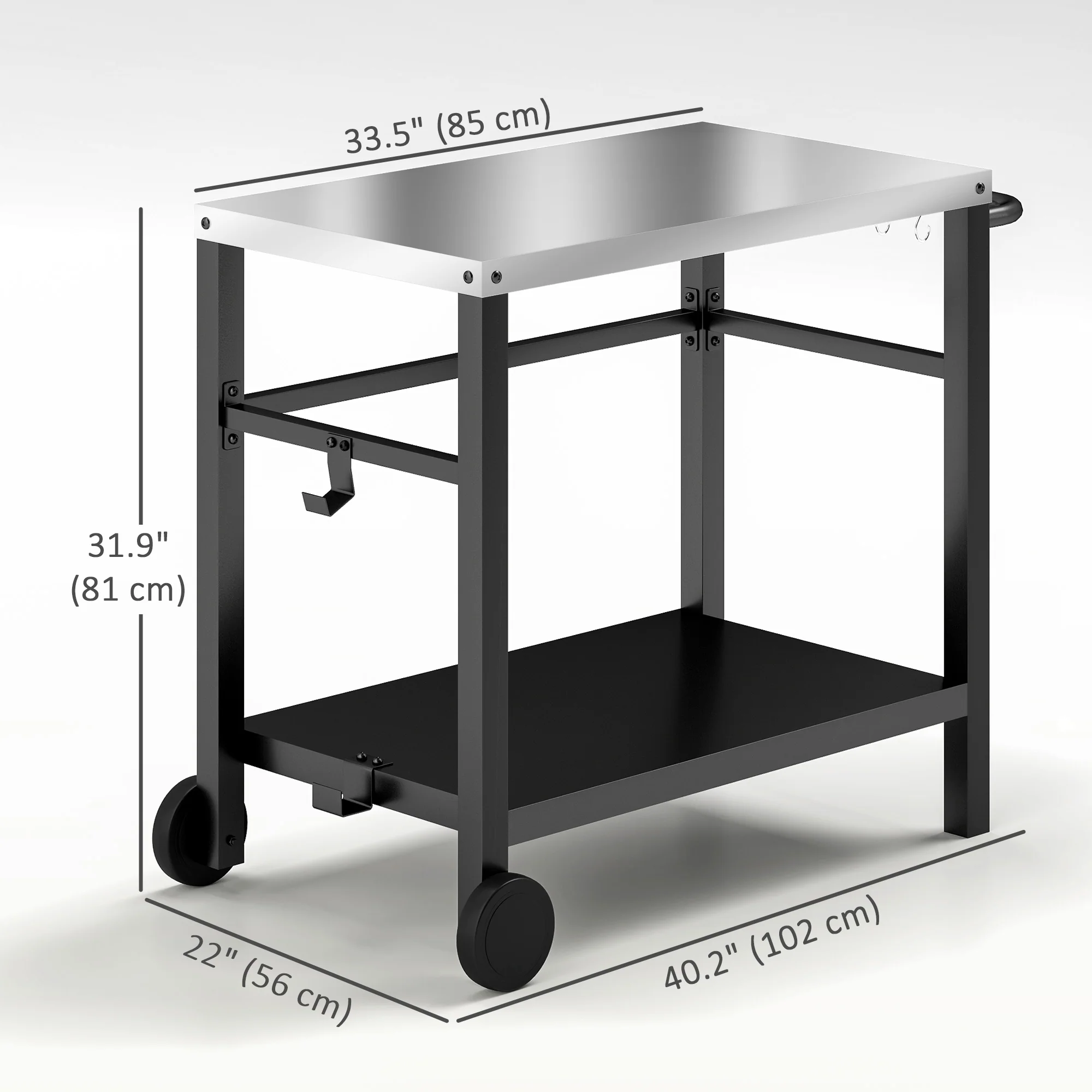 Outdoor Grill Cart with Stainless Steel Top, 2 Shelves and Wheels, Charcoal Grey - Image 5