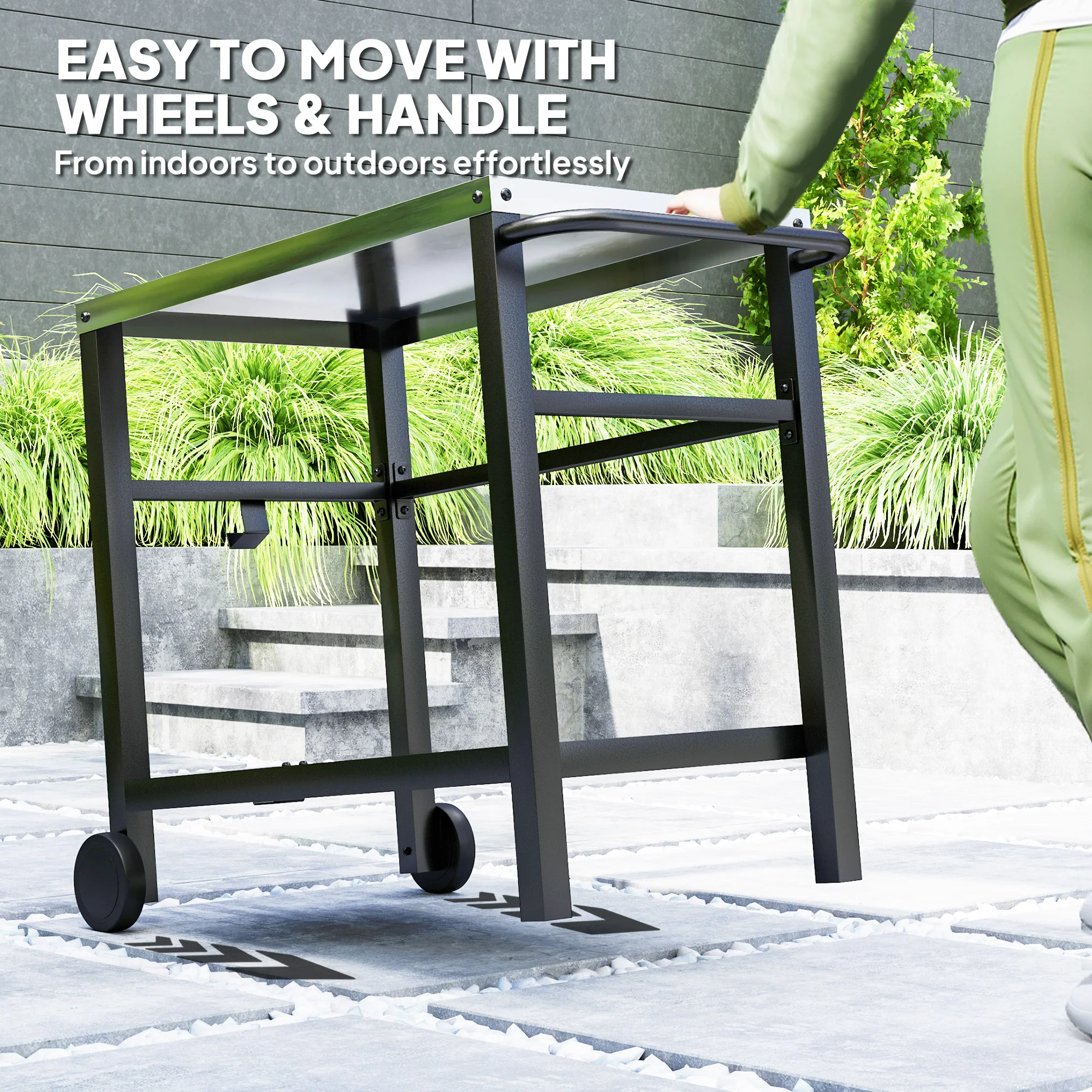 Outdoor Grill Cart with Stainless Steel Top, 2 Shelves and Wheels, Charcoal Grey - Image 8
