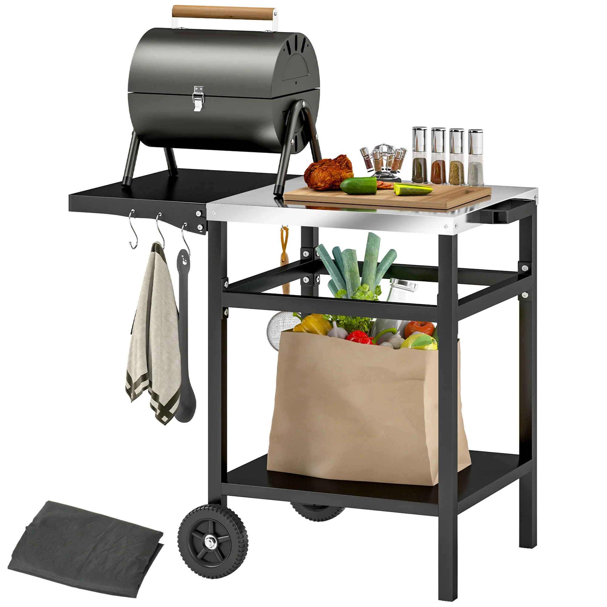 67-Qt Patio Cooler Cart with Shelf & Wheels, Grey