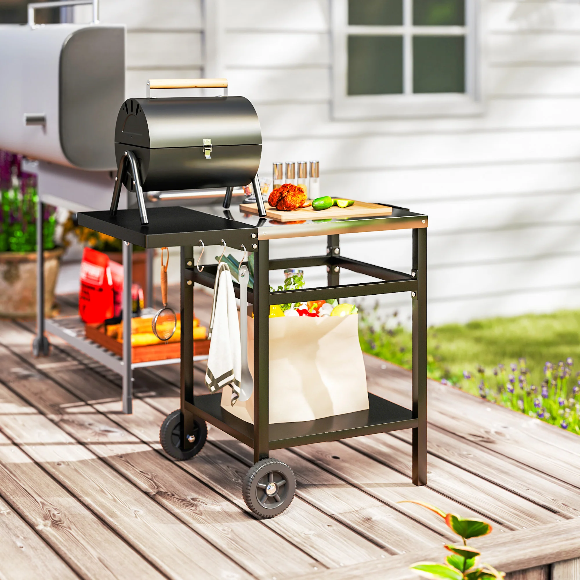 67-Qt Patio Cooler Cart with Shelf & Wheels, Grey - Image 10