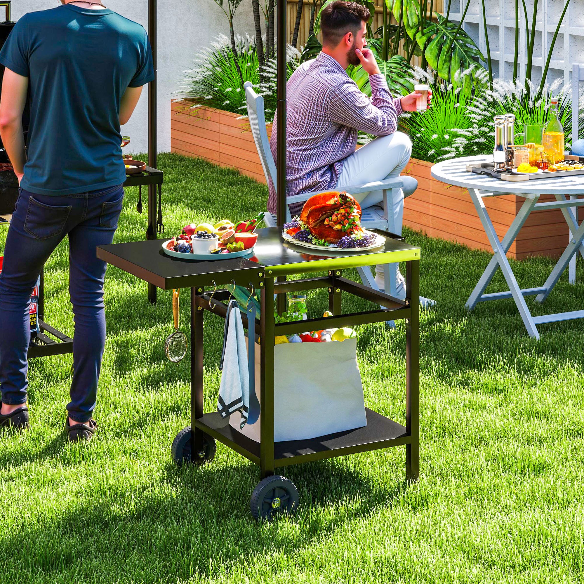 67-Qt Patio Cooler Cart with Shelf & Wheels, Grey - Image 3
