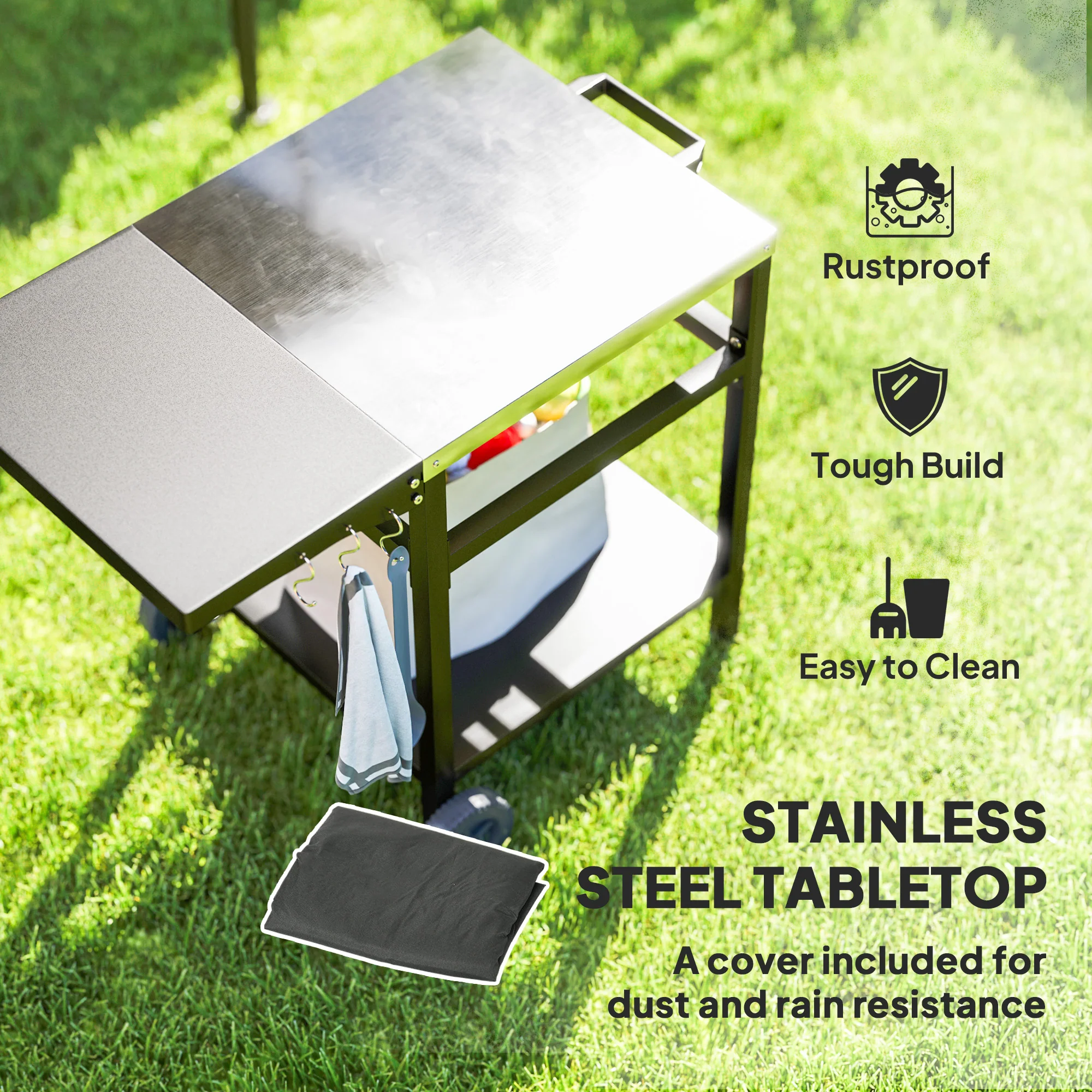 67-Qt Patio Cooler Cart with Shelf & Wheels, Grey - Image 6