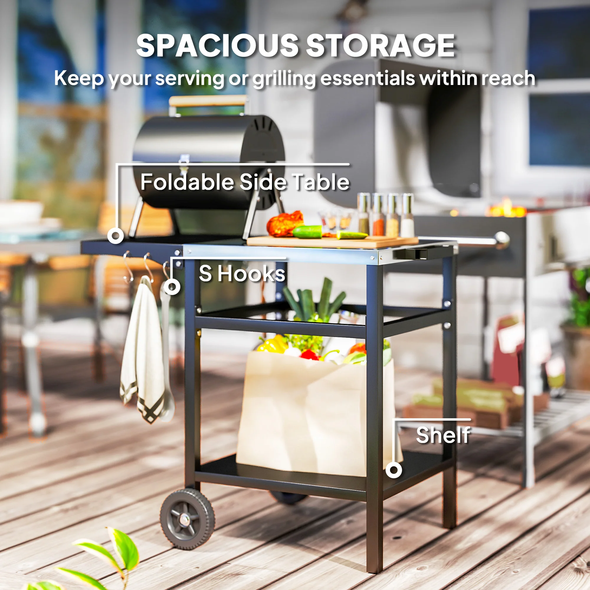 67-Qt Patio Cooler Cart with Shelf & Wheels, Grey - Image 7