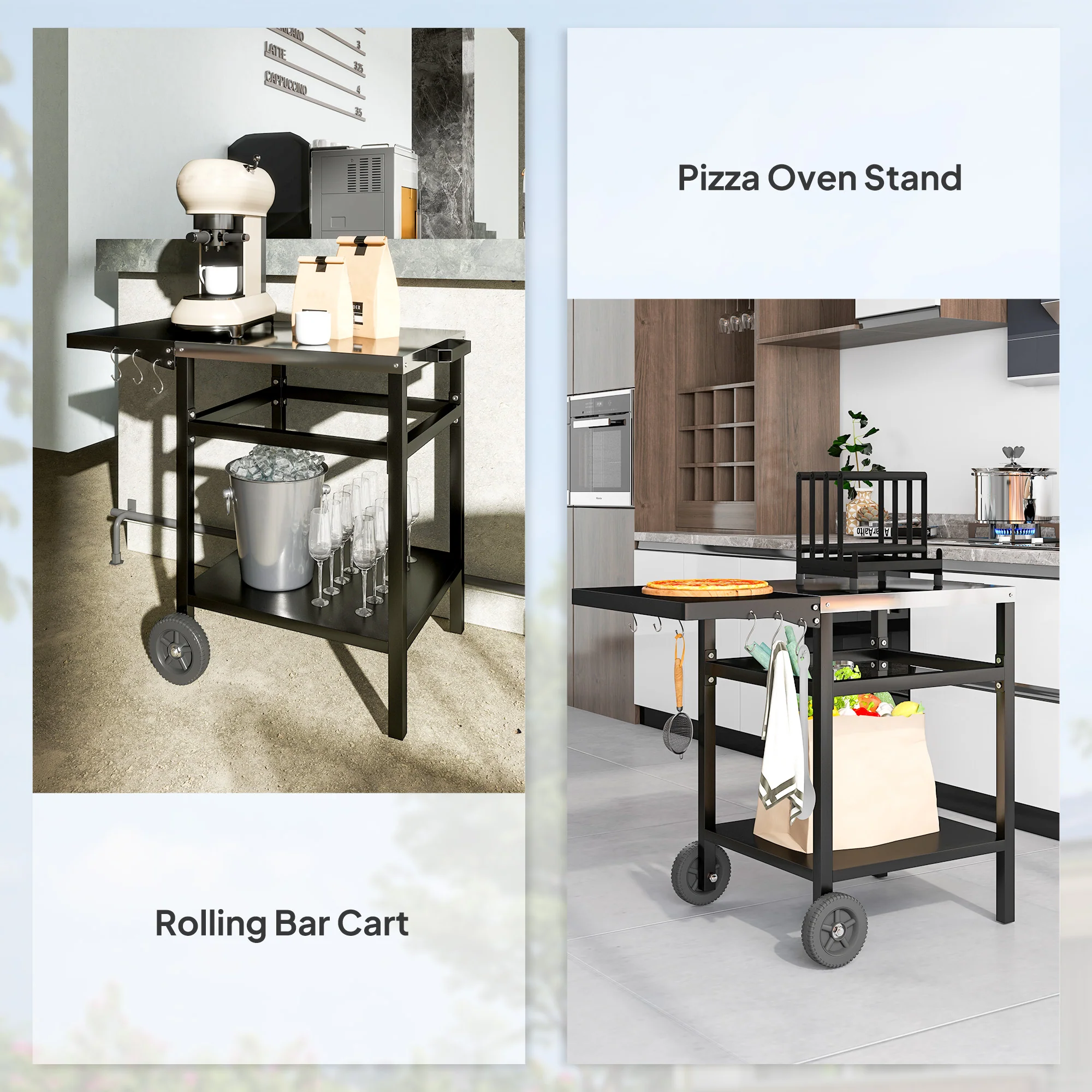 67-Qt Patio Cooler Cart with Shelf & Wheels, Grey - Image 9