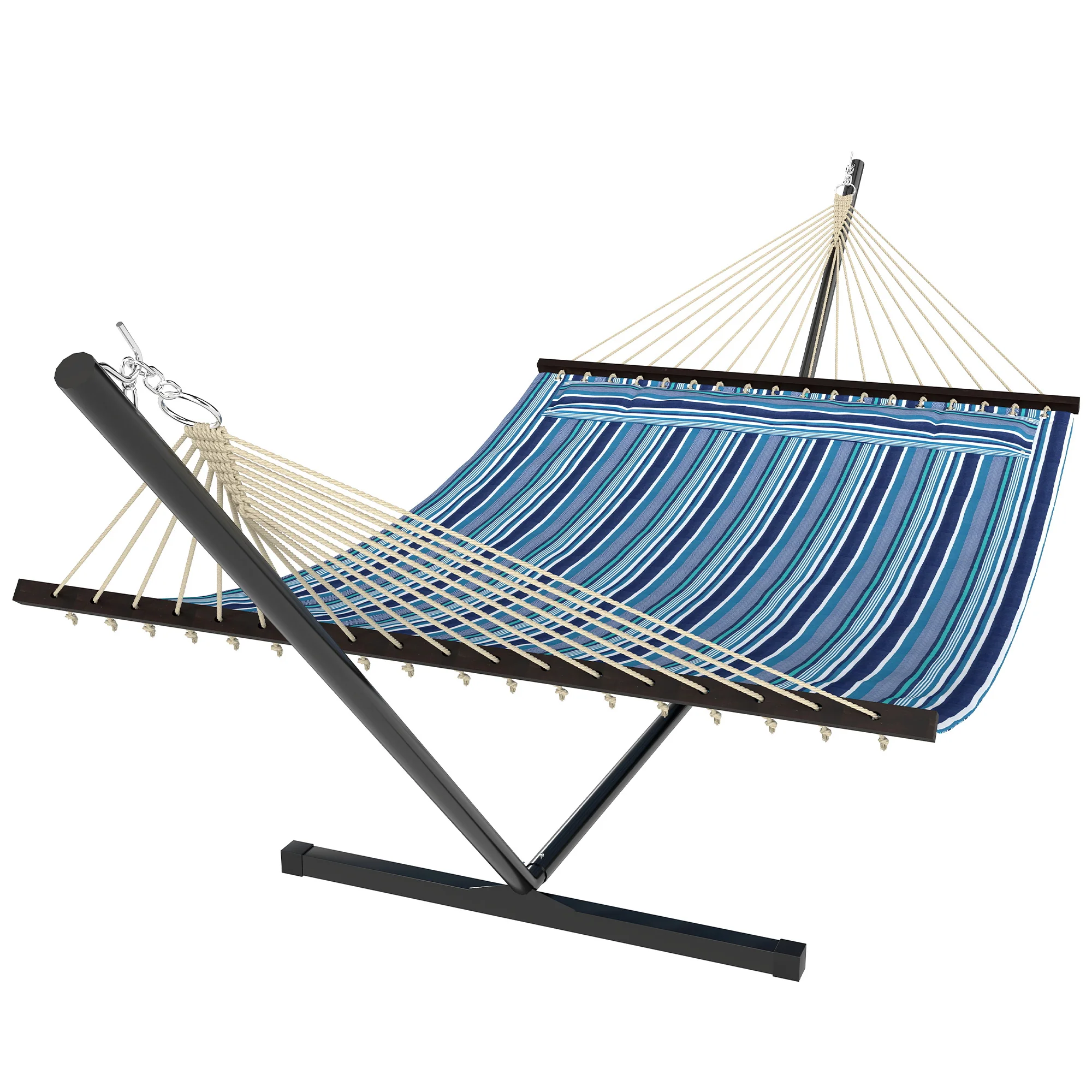 Outdoor Hammock with Stand, Detachable Pillow and Spreader Bars, Blue - Image 12