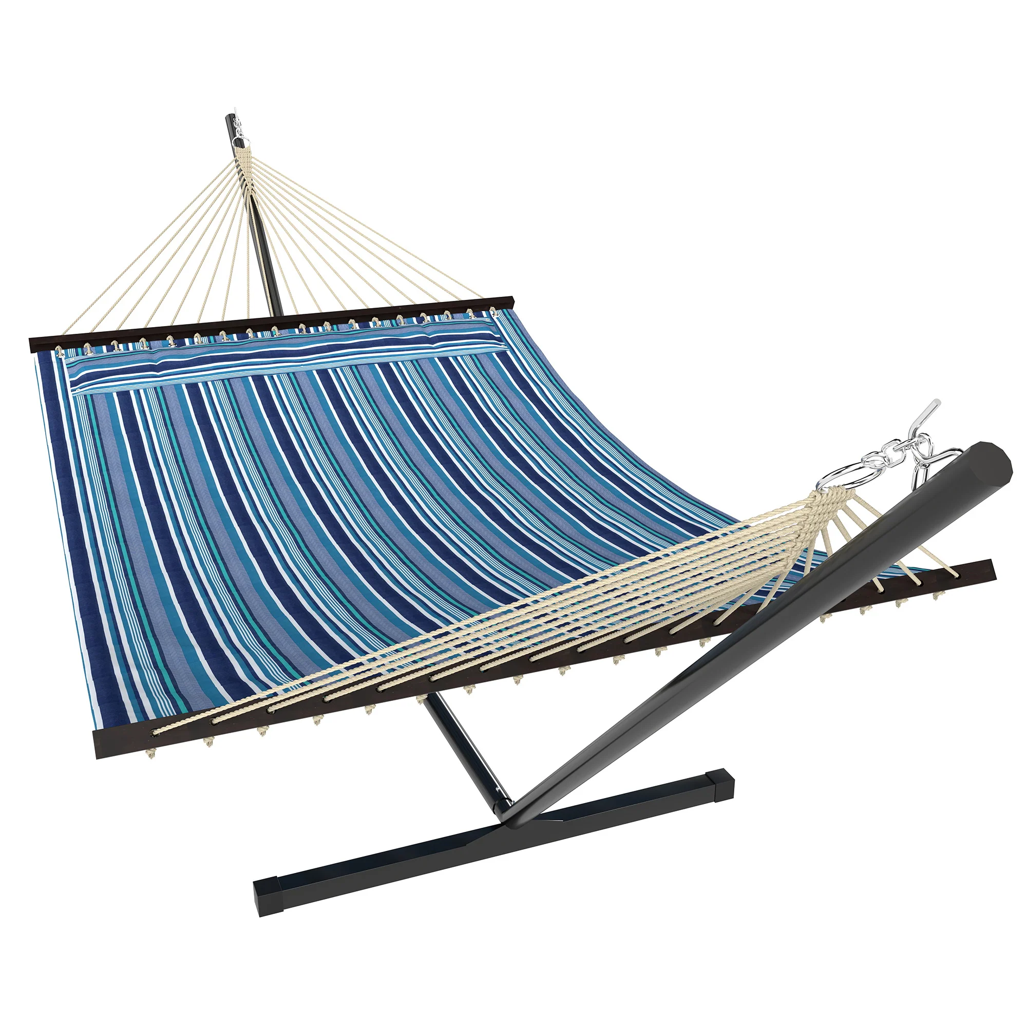 Outdoor Hammock with Stand, Detachable Pillow and Spreader Bars, Blue - Image 2