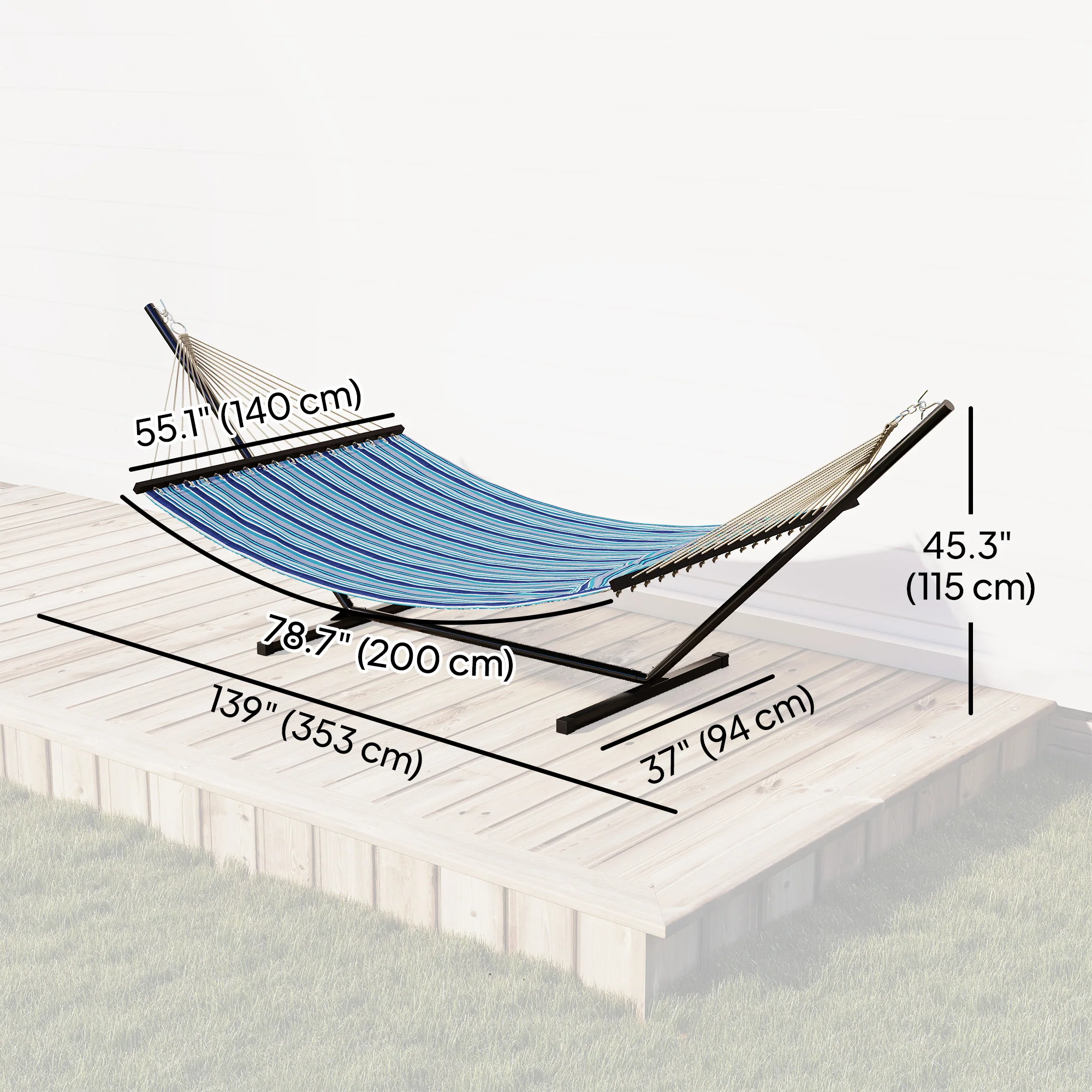 Outdoor Hammock with Stand, Detachable Pillow and Spreader Bars, Blue - Image 5